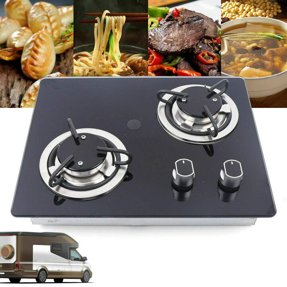 LPG Double Burner Gas Cooktop with Tempered Glass Surface - Knob Control for RV, Outdoor Kitchen, Boat, Caravan & Camper - Easy to Use & Clean with Multi-Protection Safety Features | Perfect for Camping, Road Trips & Off-Grid Cooking