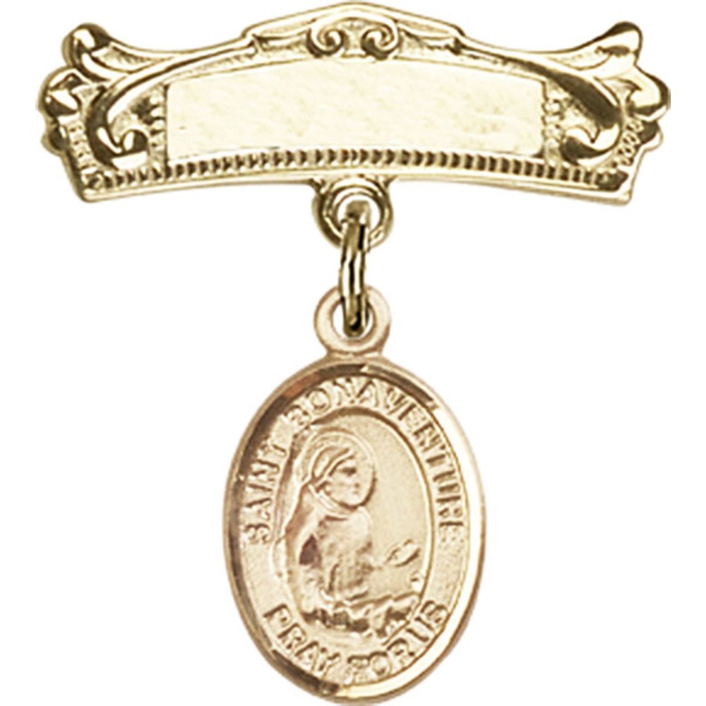 St. Bonaventure Gold Filled Baby Badge with Arched Polished Pin - 7/8 x 3/4 Inch - Perfect for Christening, Baptism & First Communion Gifts
