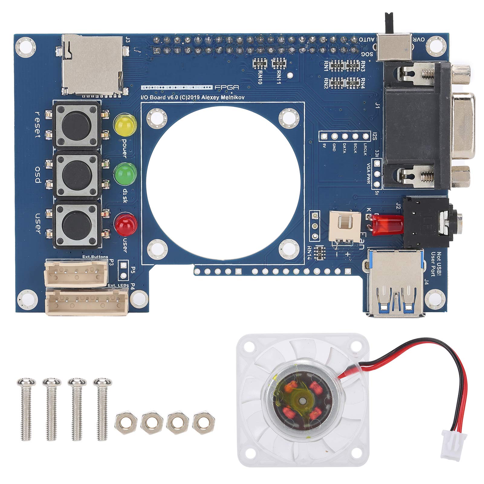 Mister FPGA IO Board with Analog VGA Video Output & 3.5mm Headset Port - Replacement Board with 3 Buttons & Status Indicator Lights for DIY Arcade Gaming & Retro Computer Setup