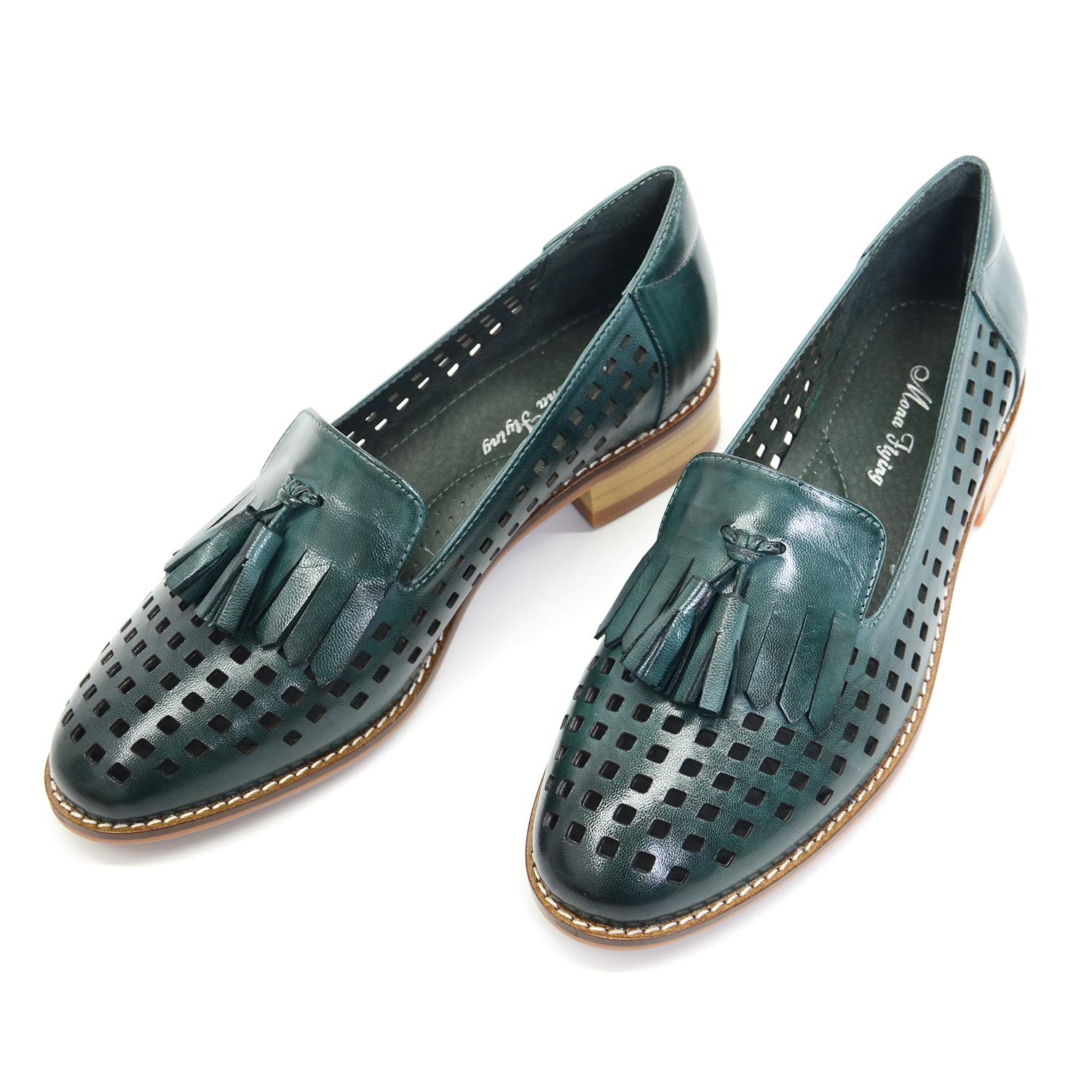 Mona Flying Women's Leather Tassel Loafers - Slip On Flats for Office & Casual Wear - Comfortable Shoes for Work, Travel & Everyday Use