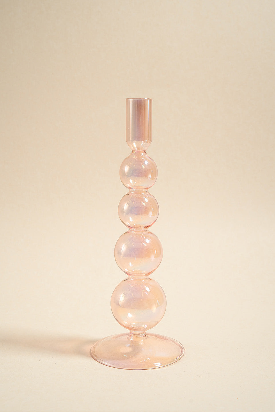 Elegant 25cm Pink Bubble Pearl Glass Taper Candle Holder - Perfect for Wedding Centerpieces, Romantic Dinners & Home Decor