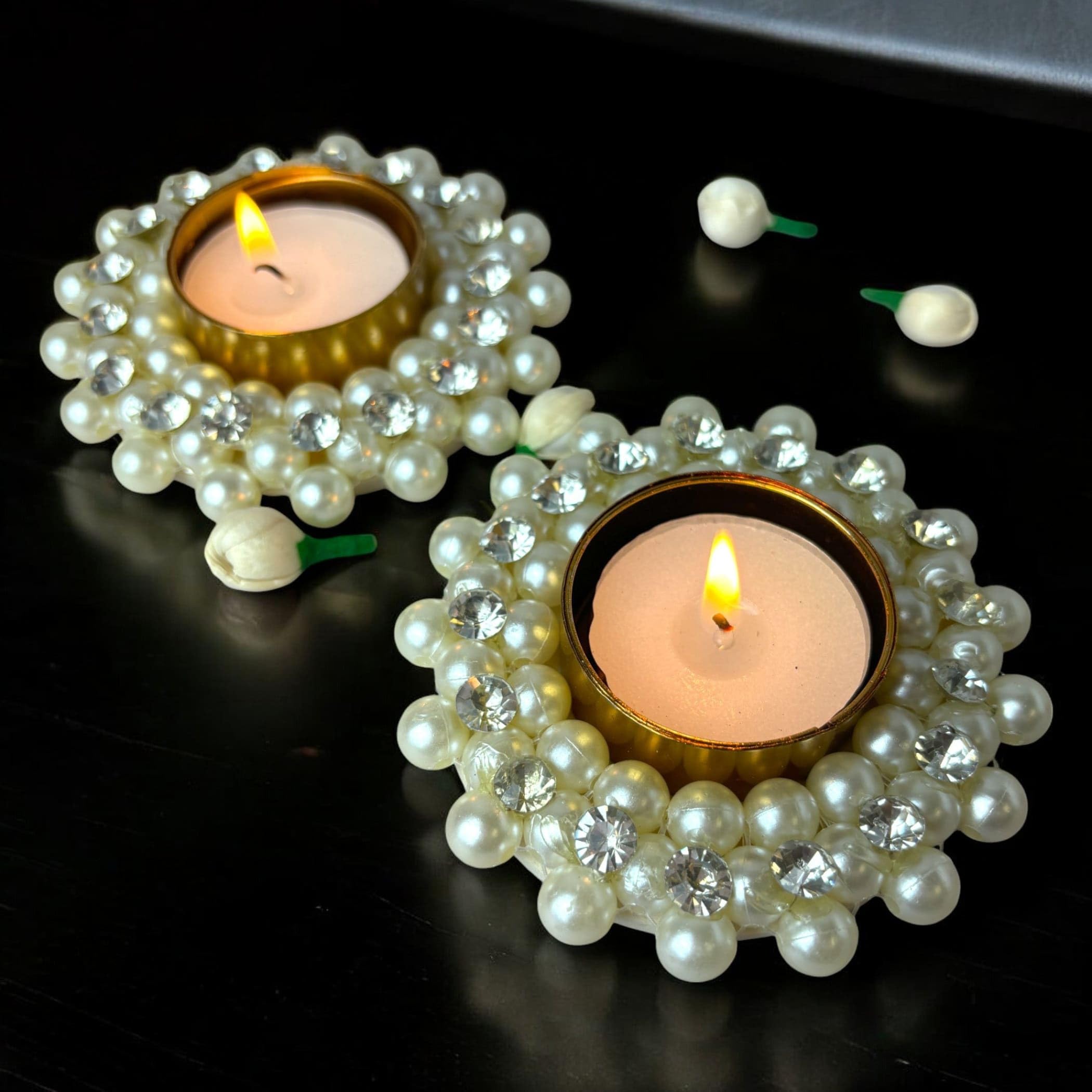 LOVENSPIRE Pearl Tealight Candle Holder - Elegant Decorative T-Light for Diwali, Thanksgiving, Hanukkah - Perfect for Centerpiece, Dining Table, Home Decor - Ideal for Festivals, Romantic Dinners & Holiday Celebrations