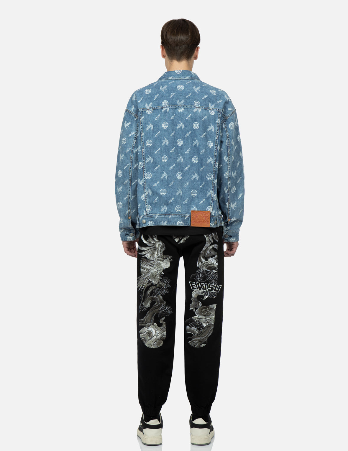 Vintage Eagle and Kamon Japanese Print Distressed Denim Jacket for Men & Women - Streetwear Fashion, Casual Outfit, Festival Style