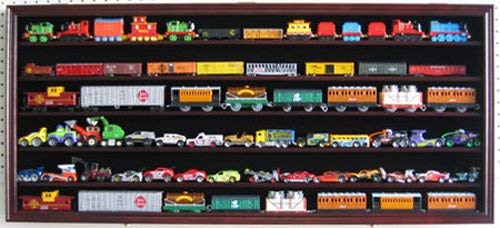 HO Scale Train Display Case with UV Protection & Lock - 1/64 to 1/43 Diecast Model Car Showcase Cabinet - Mahogany Finish for Collectors & Home Decor