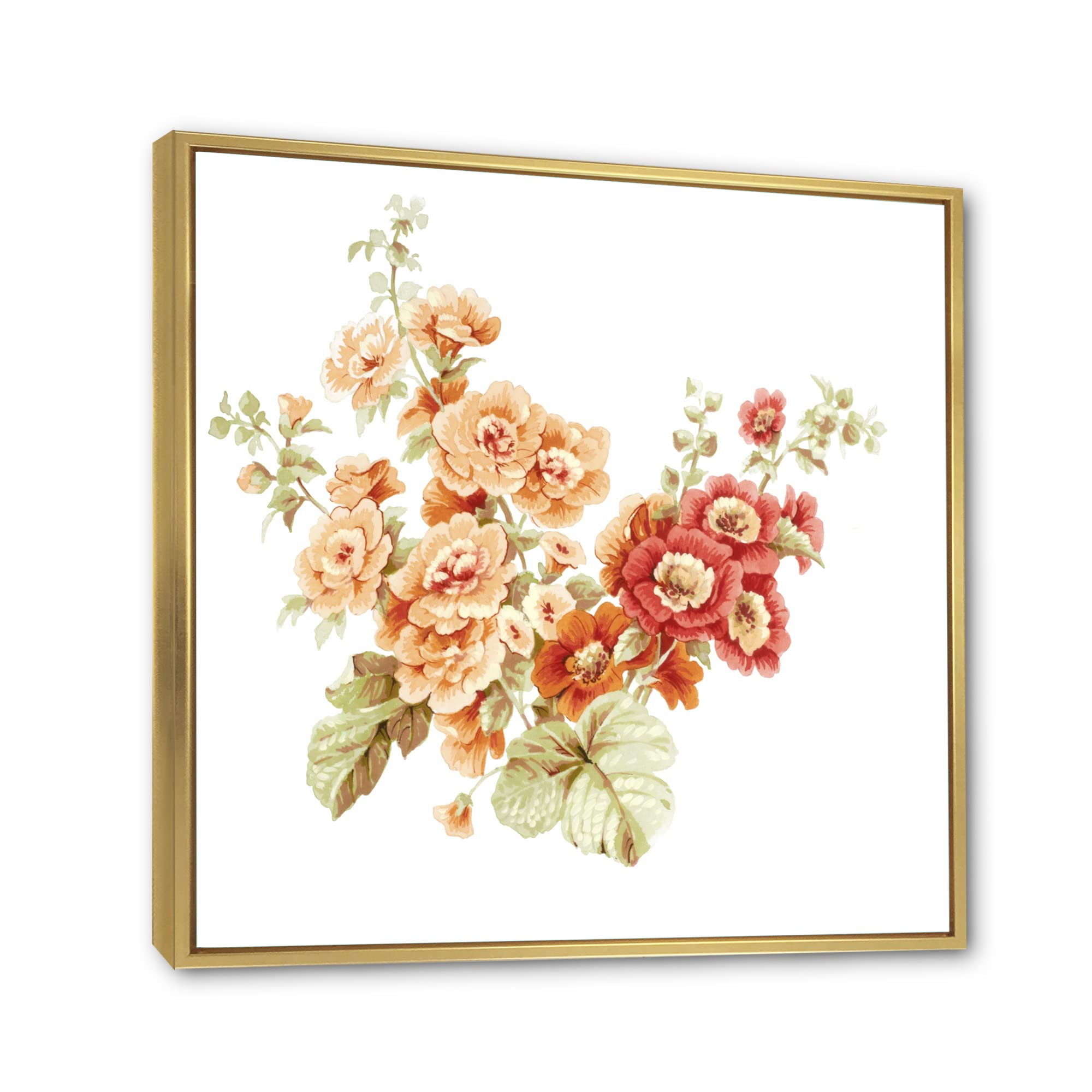 DesignQ Orange and Red Wildflowers Framed Canvas Wall Art Print - Traditional Floral Painting for Living Room, Bedroom & Office Decor