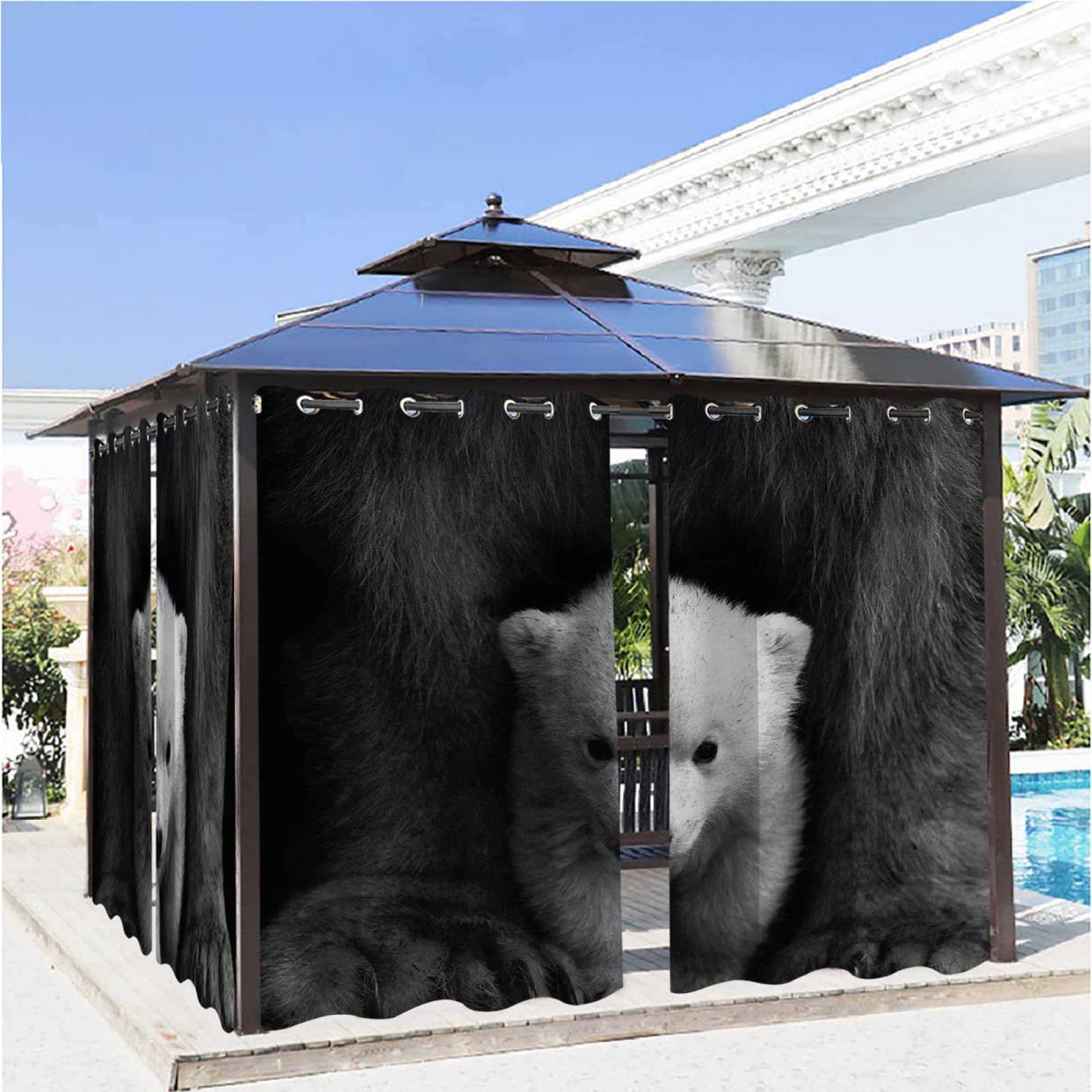 Blackout Curtains 52x84 Inches - 2 Panels Thermal Insulated Grey Bear Print Window Drapes for Bedroom & Living Room | Perfect for Outdoor Decor, Garden Weddings, Patio, and House Decorations