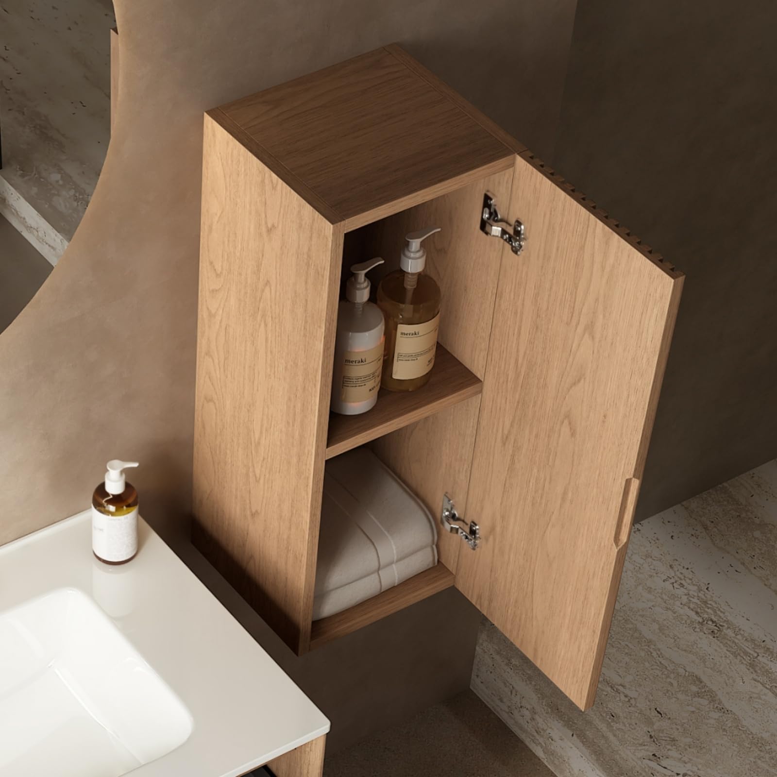 Wall-Mounted Bathroom Storage Cabinet with Door and Shelf - Retro Walnut Vanity Side Cabinet for Towels & Toiletries | Perfect for Small Bathrooms & Powder Rooms