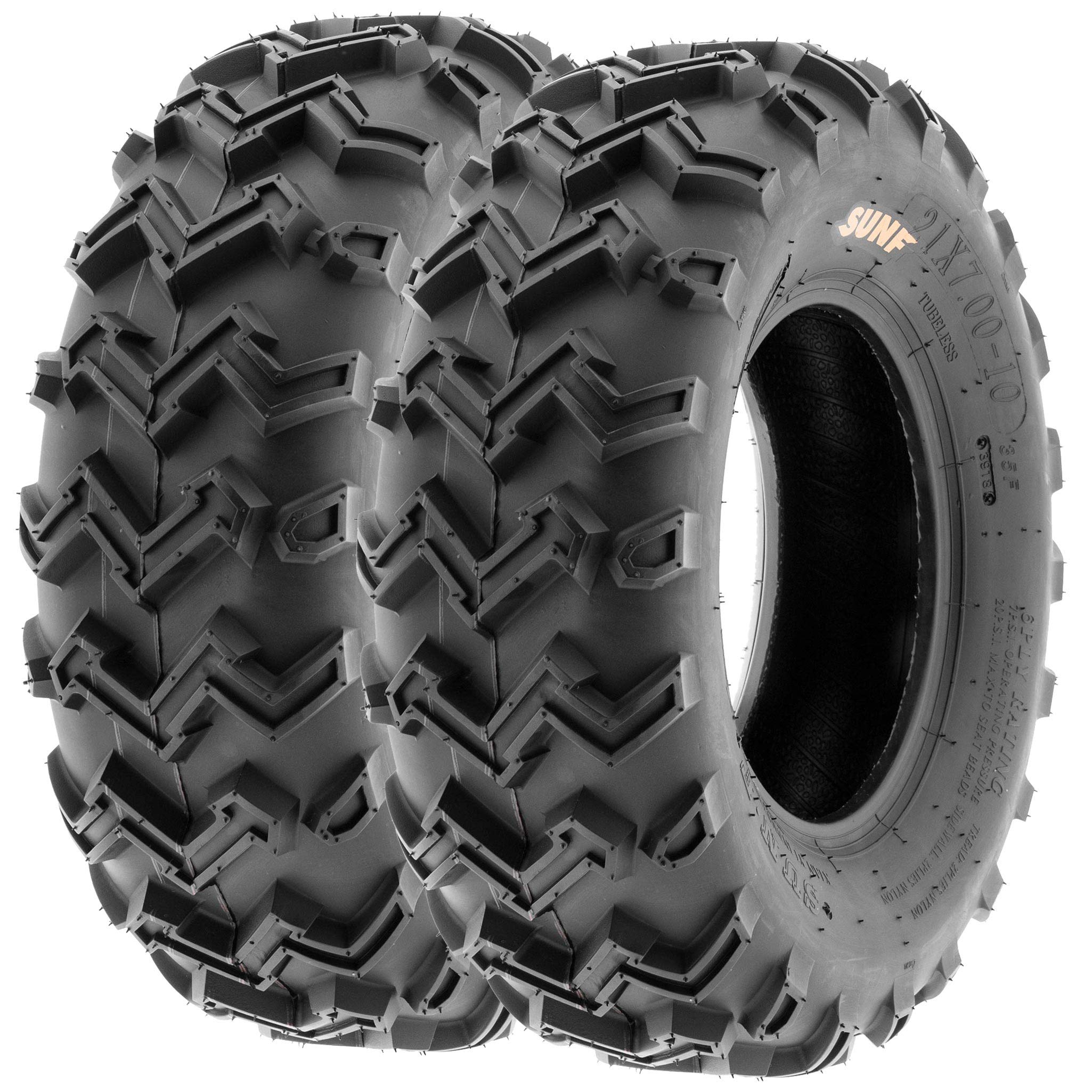 SunF 21x7-10 6-Ply All-Terrain ATV Tires - Heavy Duty Off-Road Tires for Mud, Sand & Trail Riding (Set of 2) - Perfect for ATV, UTV & Quad Adventures