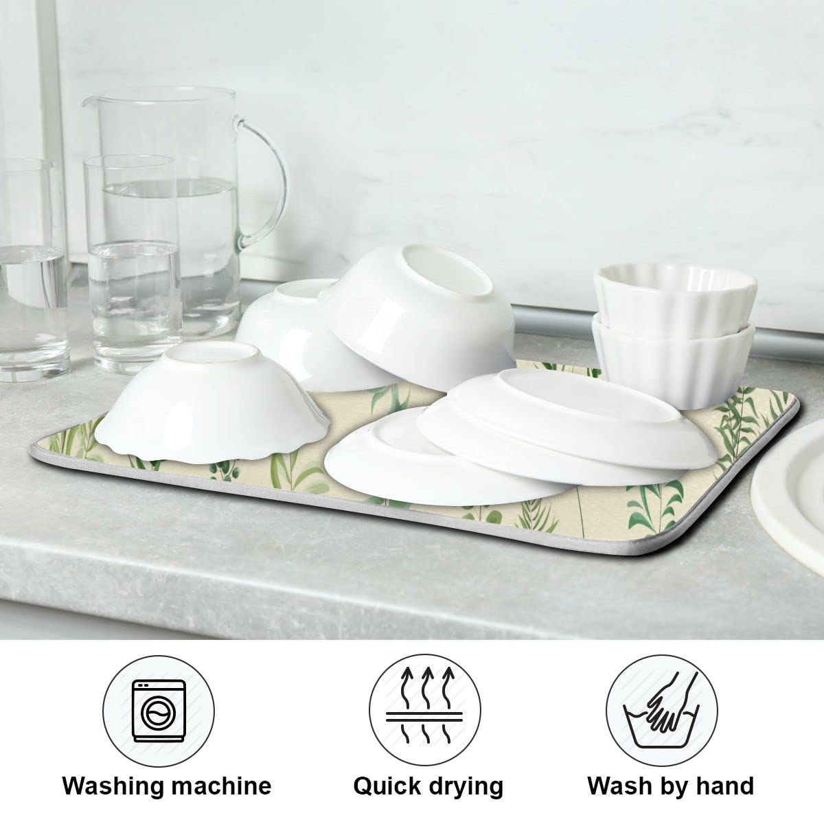 **Premium Microfiber Dish Drying Mat - 18x24 Inch Absorbent & Reversible Kitchen Mat for Plates, Utensils, and Green Plants | Eco-Friendly, Fast-Drying, Non-Slip | Perfect for Countertops, Sinks, and Dish Racks**