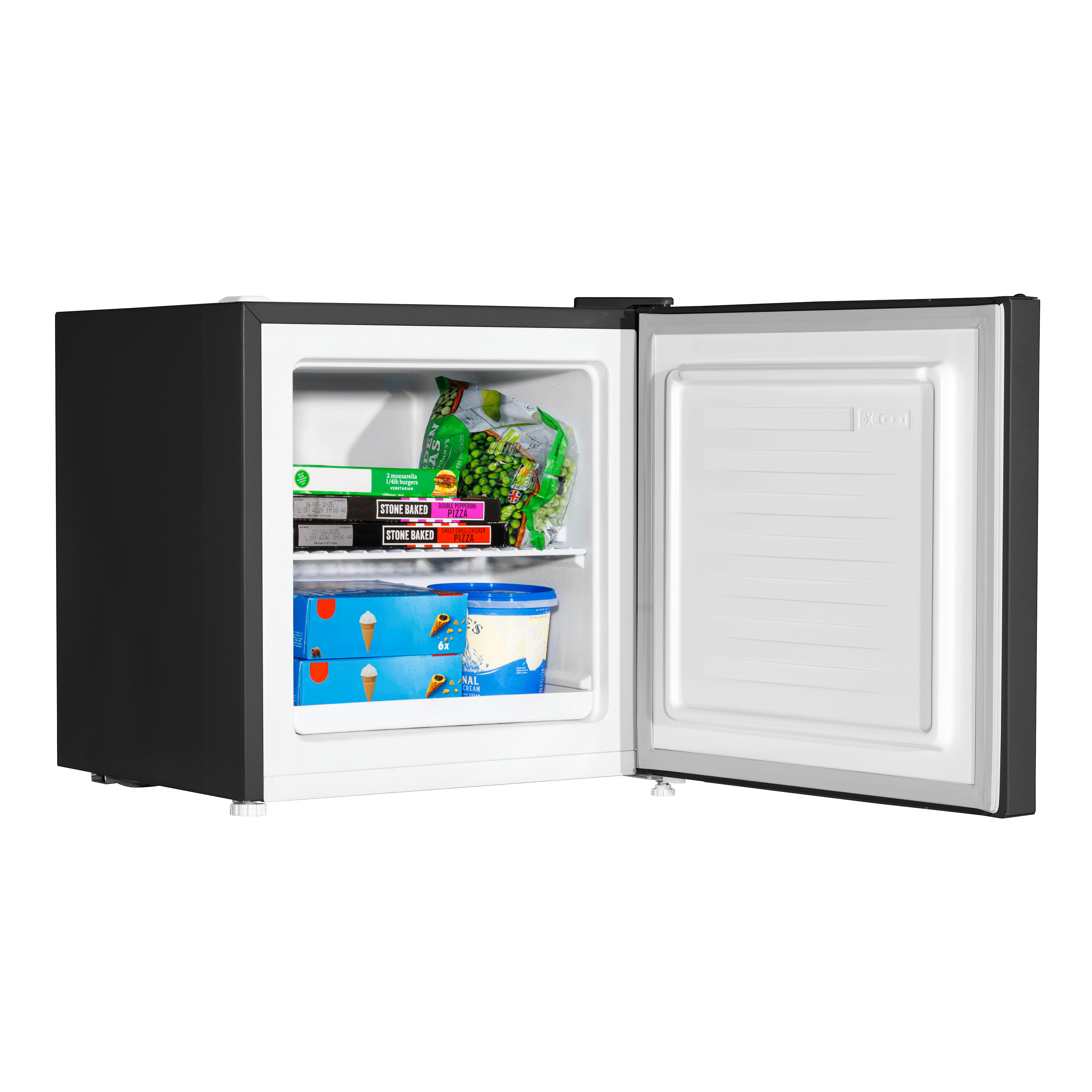 Baridi 31L Mini Tabletop Fridge & Freezer with Reversible Door - Compact Black Refrigerator for Bedroom, Office, Dorm | Perfect for Drinks, Snacks & Skincare Storage - Model DH255