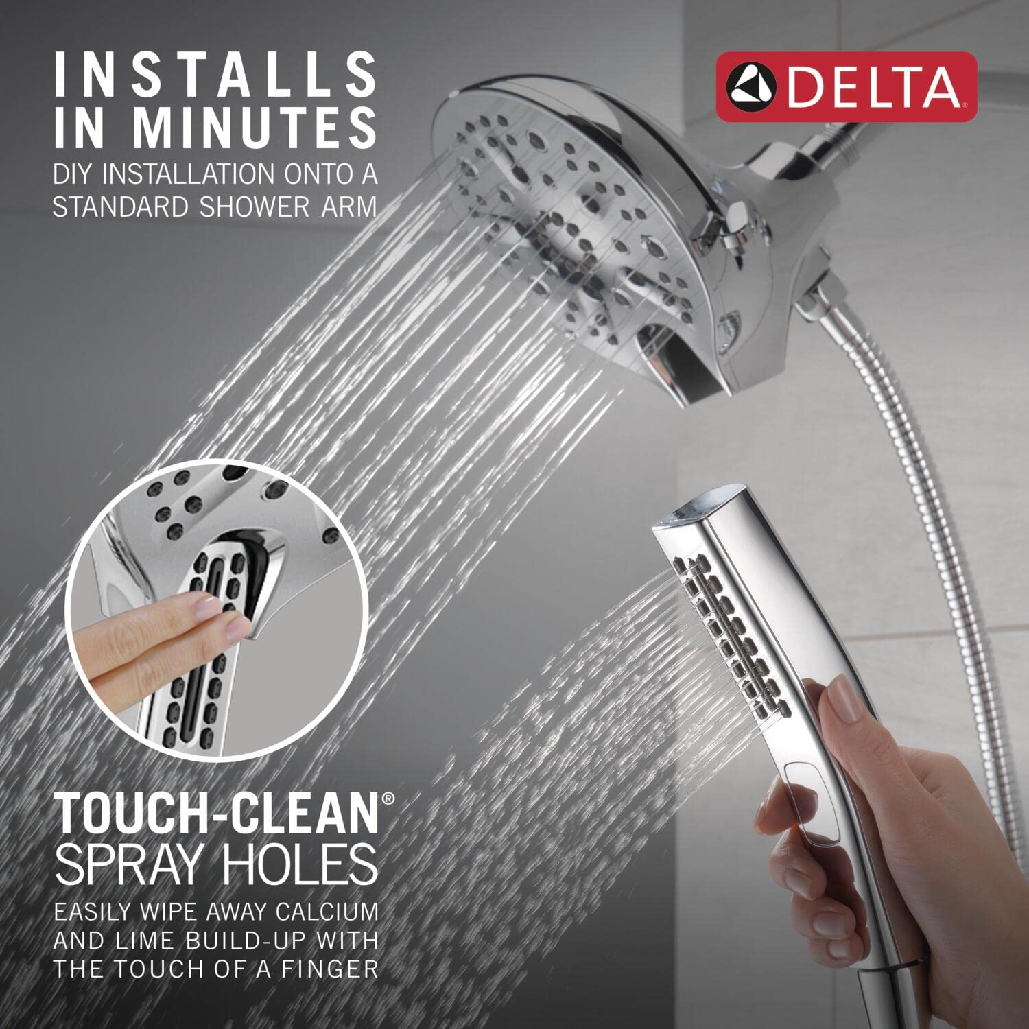 Delta Faucet 5-Spray In2ition 2-in-1 Dual Handheld Shower Head with Hose - H2Okinetic Technology & Magnetic Docking - Chrome Finish (58620-PR-PK) - Perfect for Bathroom Renovation & Spa-Like Shower Experience