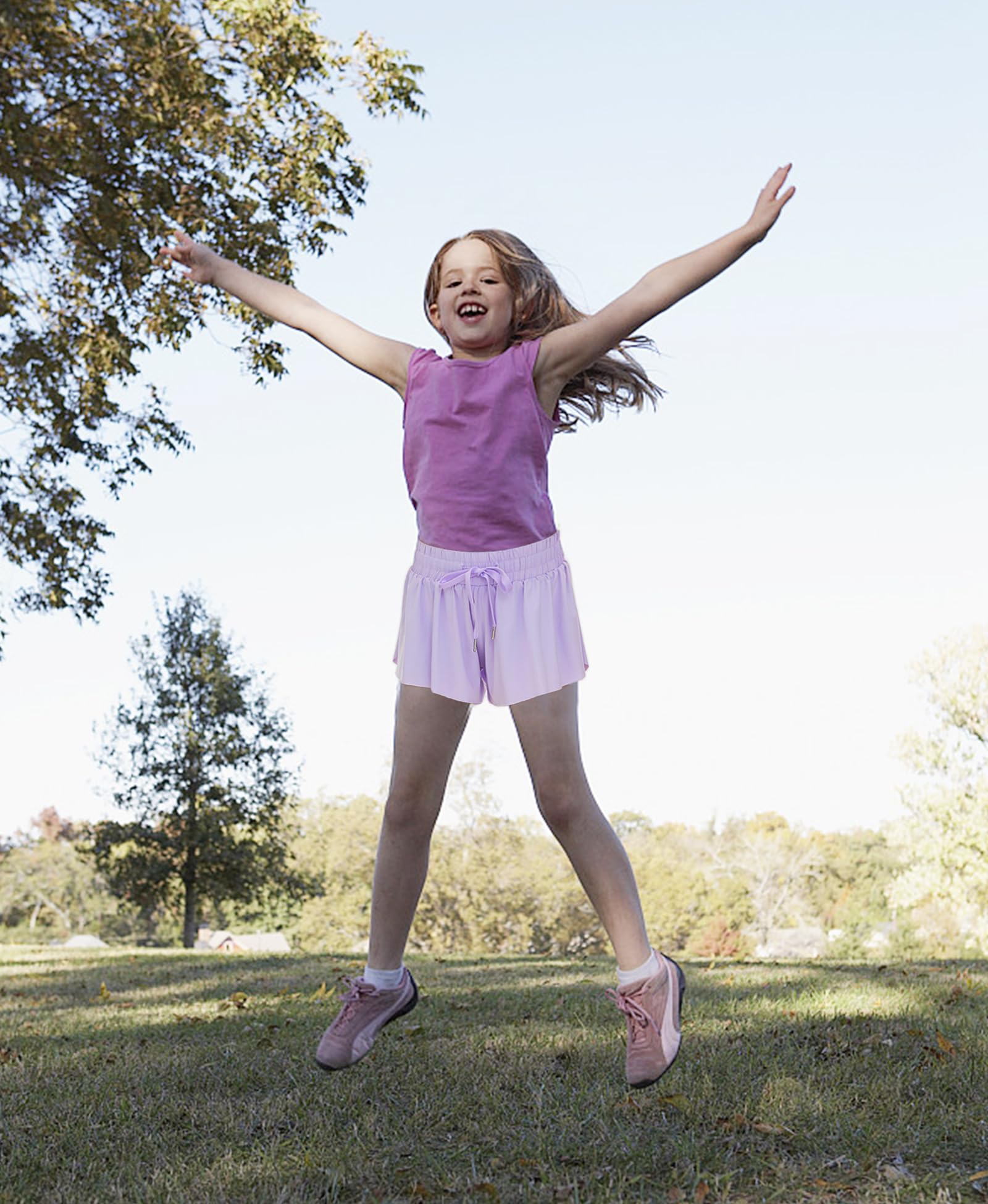 Butterfly Print Girls' Athletic Shorts with Pockets - 2-in-1 Running & Workout Shorts for Kids - Perfect for Sports, Play & Outdoor Activities