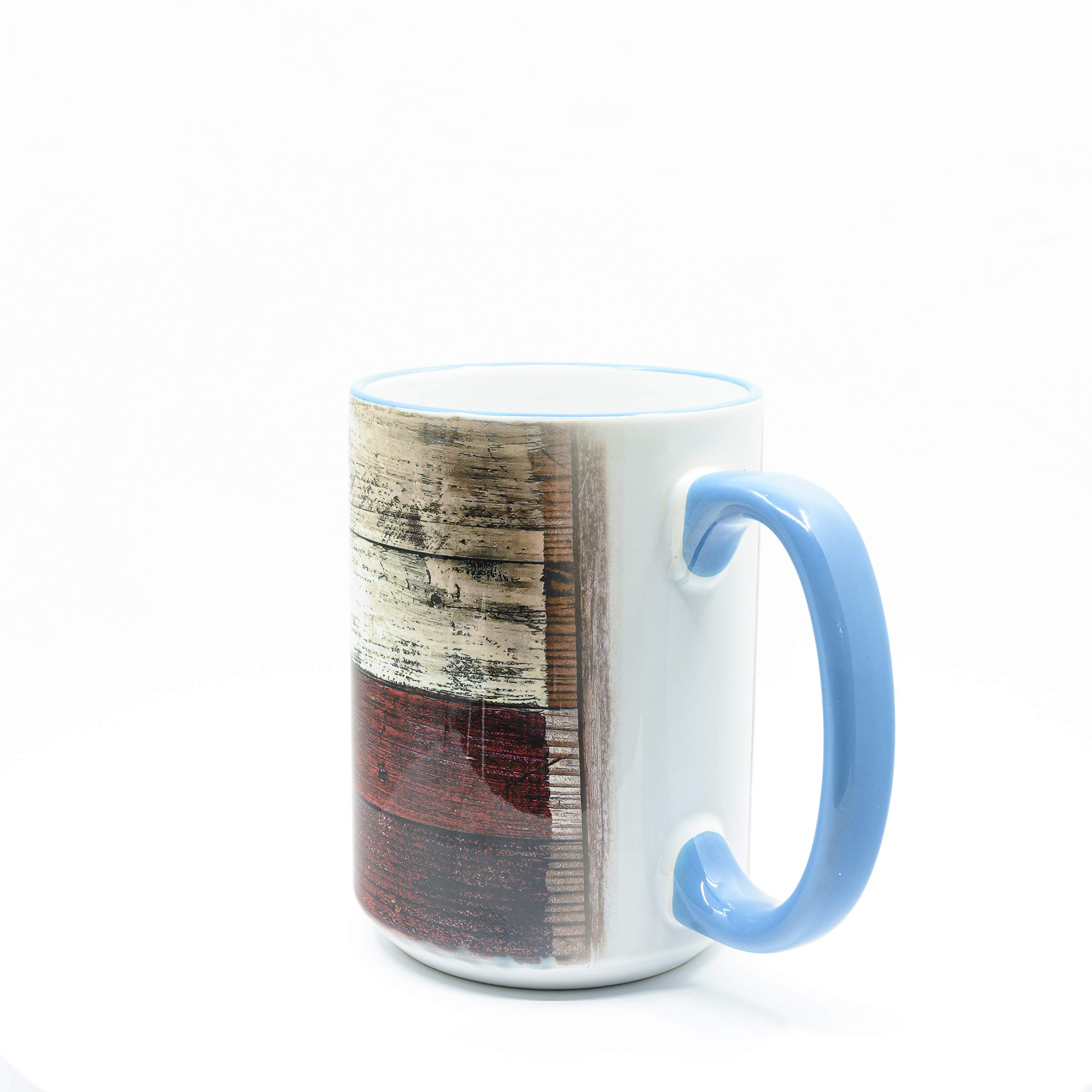 15 oz Texas Flag Ceramic Coffee Mug - Rustic Texas Sky Blue Rim Gift Mug for Home, Office & Travel | Perfect for Coffee, Tea & Hot Beverages