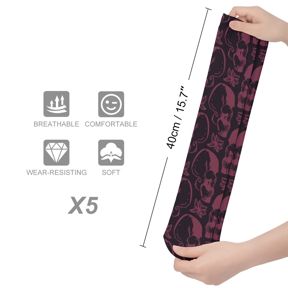 Purple Skull Print Breathable Stockings (5 Pack) - Comfortable & Stylish for Halloween, Cosplay, and Everyday Wear