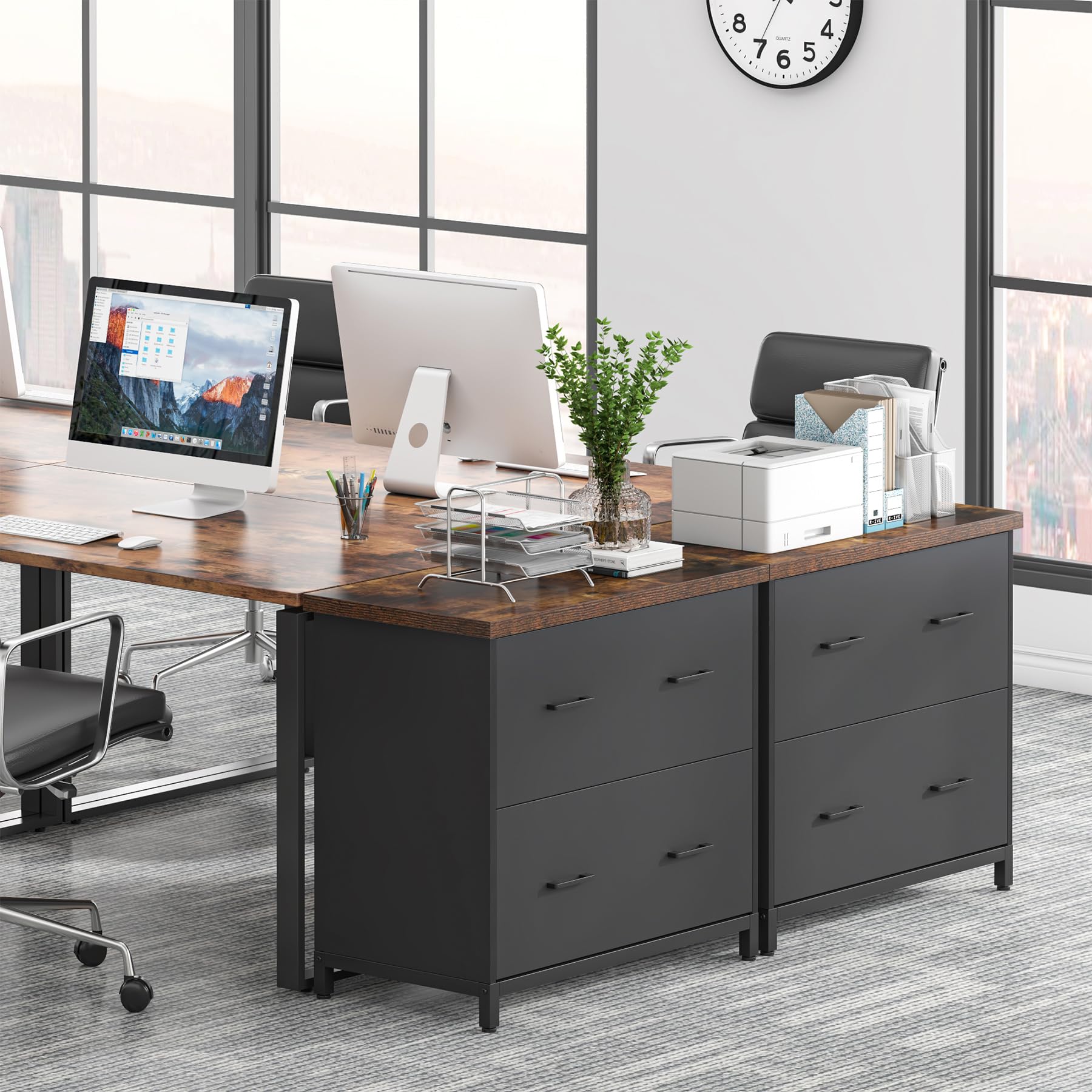 Tribesigns 2-Drawer Wood Lateral File Cabinet - Home Office Storage for A4 & Letter Size Documents - Brown & Black Filing Cabinet for Office Organization & Paper Storage
