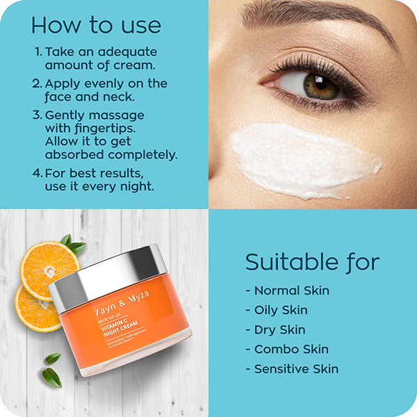 ZM Zayn & Myza Vitamin C Brightening Night Cream 50ml - Hydrating & Glow-Boosting for Overnight Skin Repair & Radiance