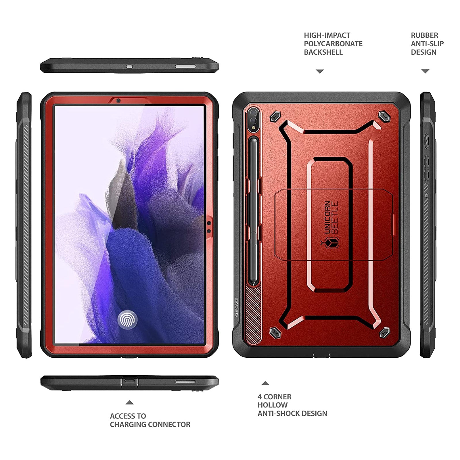 Samsung Galaxy Tab S7 FE 12.4 Inch (2021) Rugged Protective Case - Unicorn Beetle Pro Series Shockproof Cover with Built-in Screen Protector, Metallic Red | Perfect for Construction, Outdoor Adventures & Heavy-Duty Use