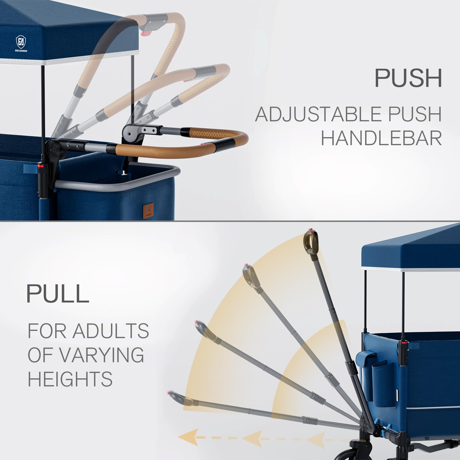 EVER ADVANCED Side-Zip Double Stroller for 2 Kids - Adjustable Handle, 5-Point Safety Harness, Removable UV Canopy & Shock-Absorbing Wheels - Blue | Perfect for Shopping Malls, Parks & Family Outings