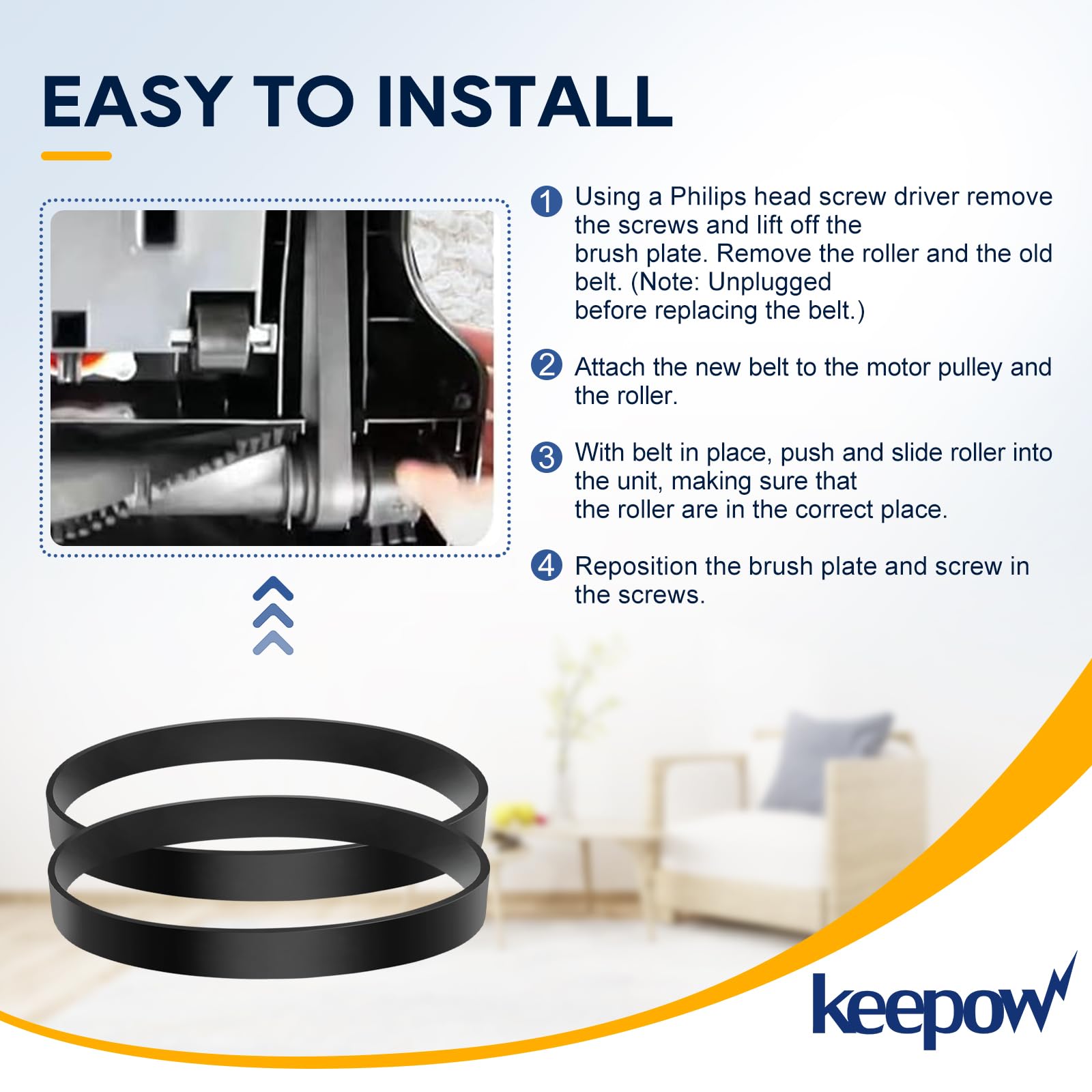 KEEPOW 2-Pack Replacement Belts for Hoover High Performance Vacuum Cleaner Elite Swivel XL Pet Upright Models UH75200, UH75210, UH75250, UH75110, UH75100, UH75150, UH75160 Series - Perfect for Pet Hair Removal and Deep Carpet Cleaning