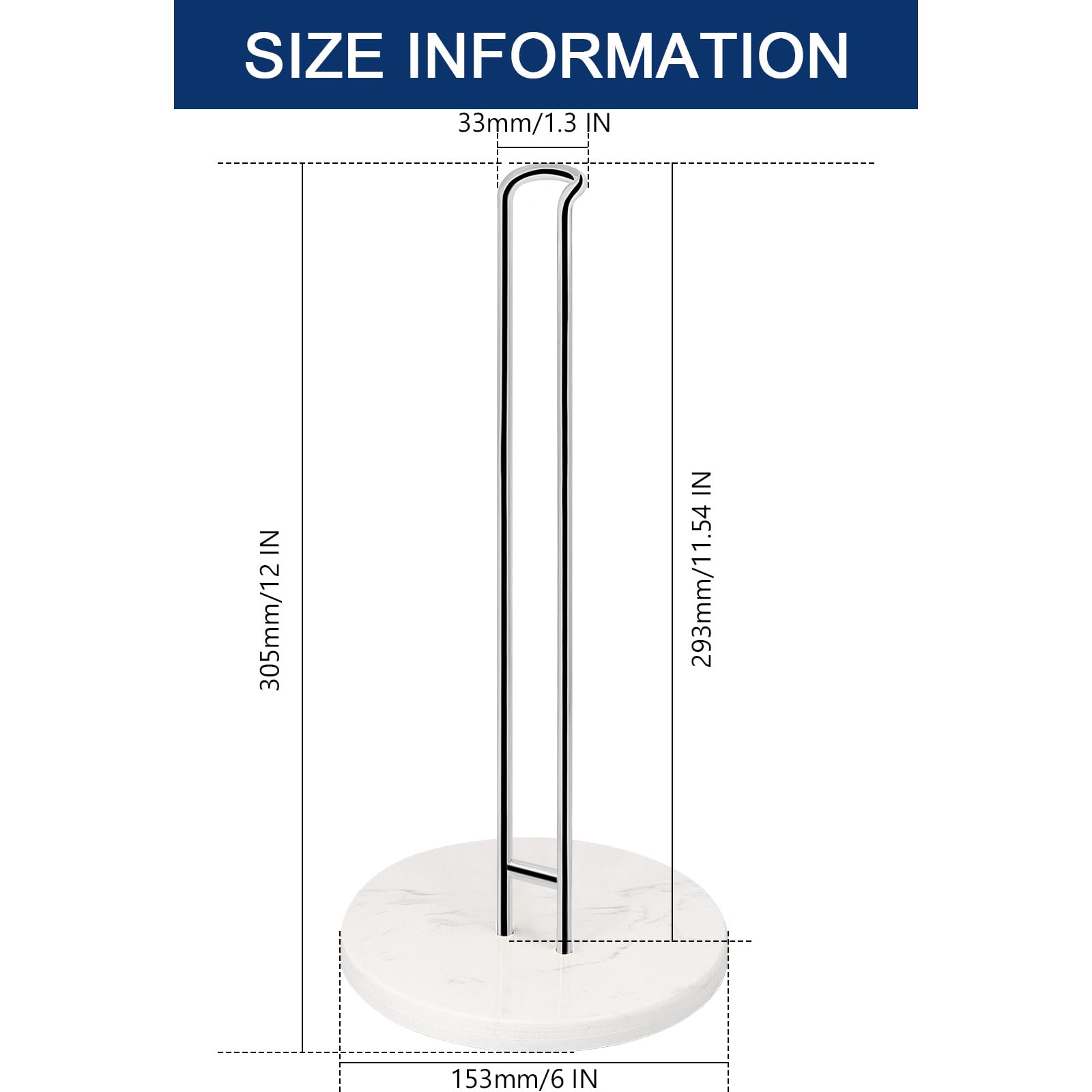 Premium Metal Paper Towel Holder with Marble Base - Sturdy Countertop Dispenser for Standard & Jumbo Rolls - Chrome Finish for Kitchen, Farmhouse & Living Room - Perfect for Easy Access While Cooking & Cleaning