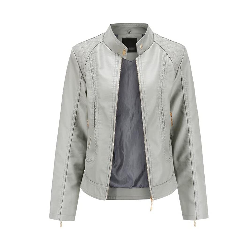 YFQHDD Women's PU Leather Jacket - Spring & Autumn Stand-Up Collar Coat, European & American Plus Size 3XL (Gray) | Stylish Outerwear for Casual, Office & Night Out