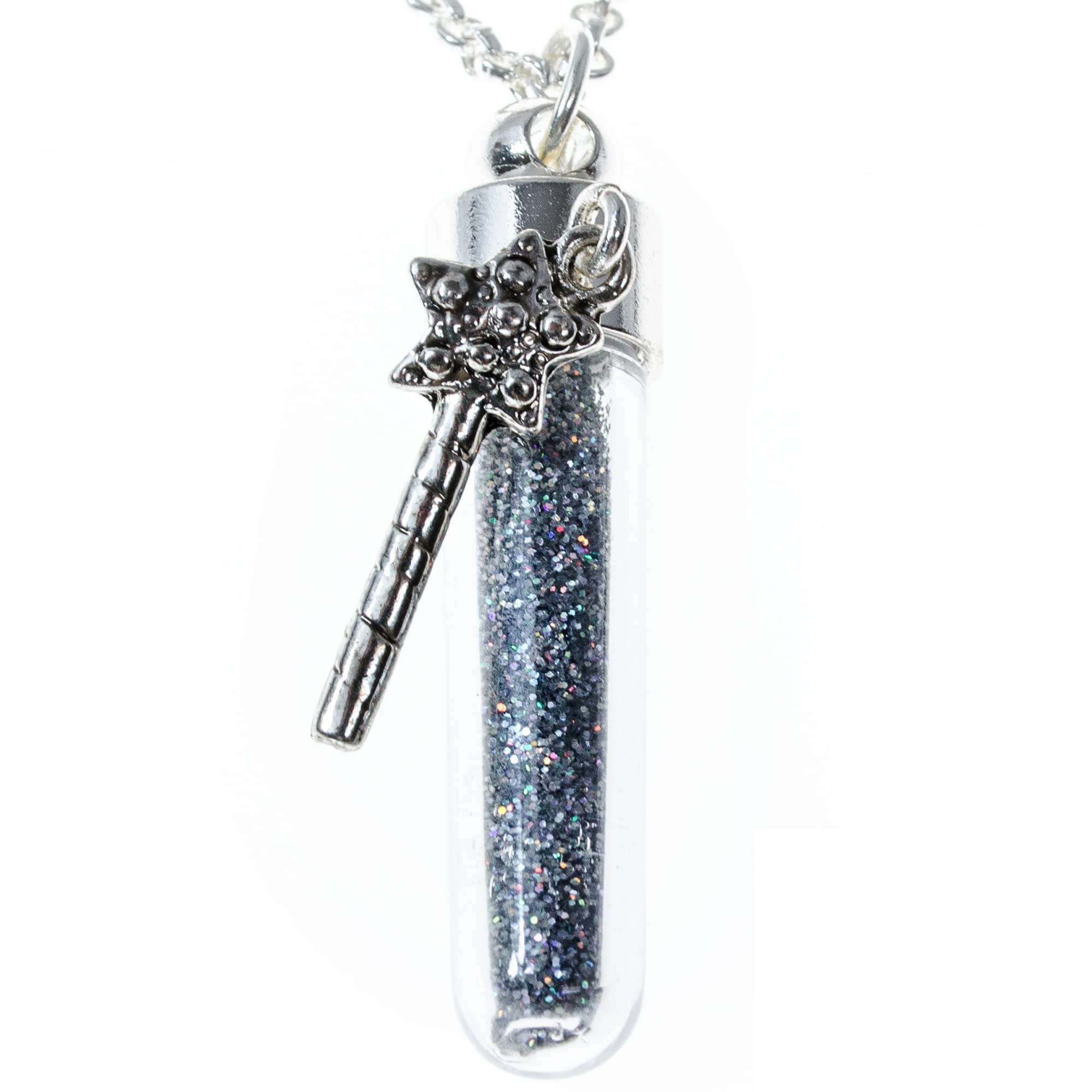 Fairy Dust Necklace with Magic Wand Charm - Sterling Silver Jewelry for Women, Girls | Perfect Gift for Birthday, Cosplay & Fantasy Lovers