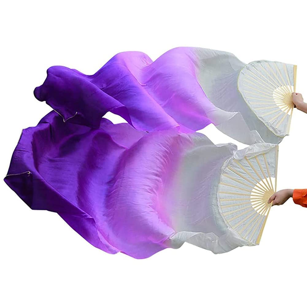 Nimiman Women's Silk Belly Dance Fans - Pair of Long Folding Veil Fans (180cm x 90cm) for Professional Belly Dancing, Performances & Costume Accessories