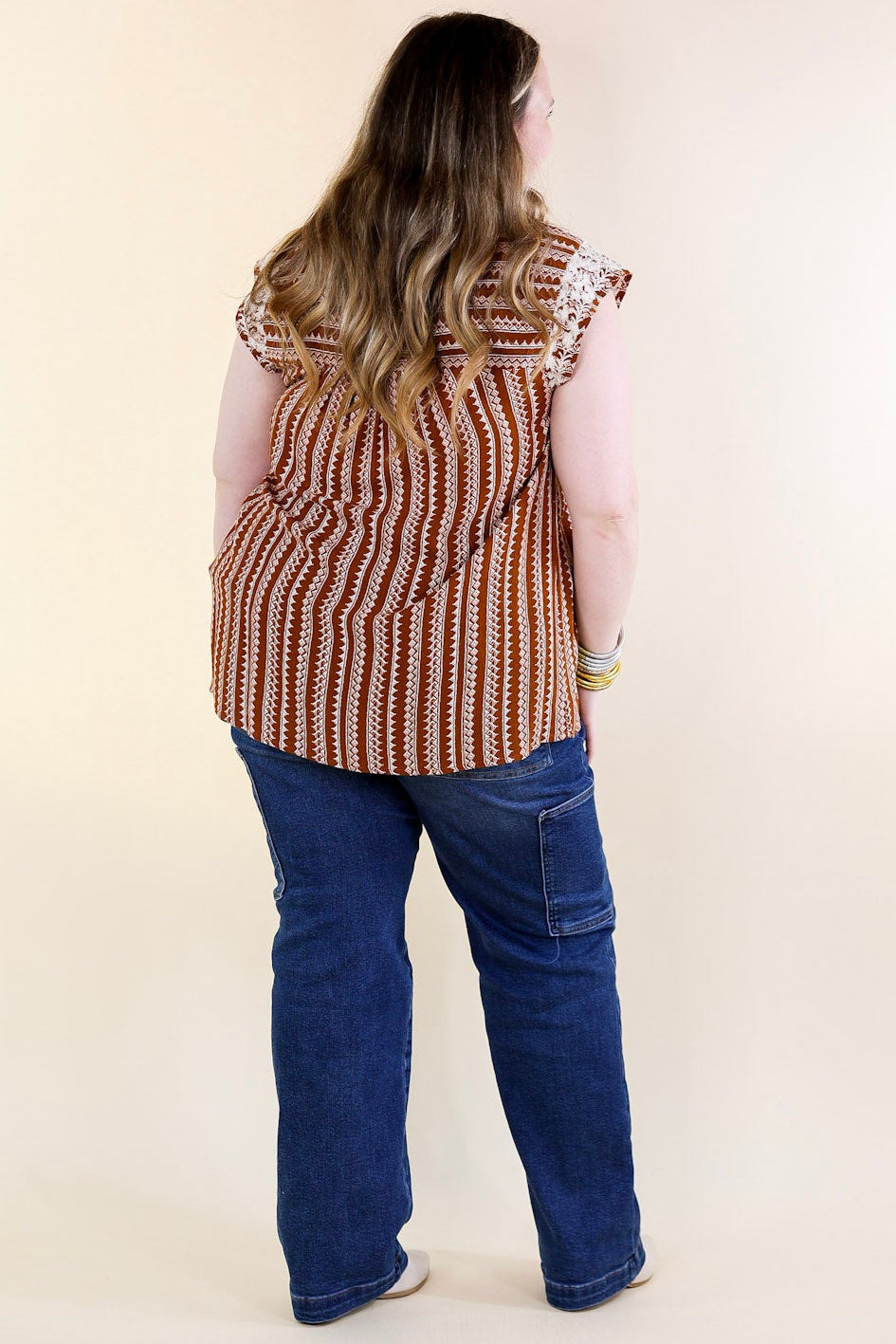 Rust Brown Embroidered Tribal Top with Cap Sleeves - Boho Chic Blouse for Women | Perfect for Casual Outings, Beach Vacations & Music Festivals