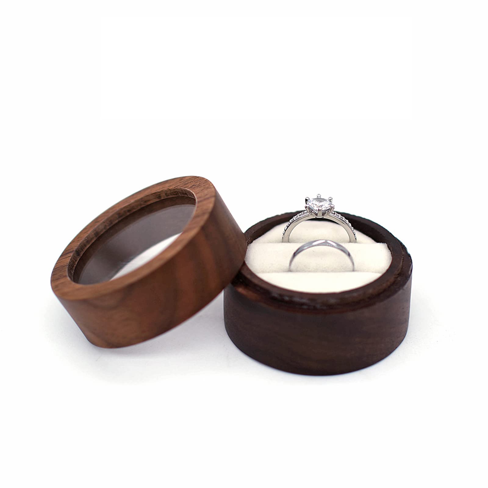 Gigicloud Wooden Engagement Ring Box with Open Window - Transparent Jewelry Box for Proposal, Wedding, Anniversary & Birthday Gifts - Perfect for Romantic Surprises & Special Occasions