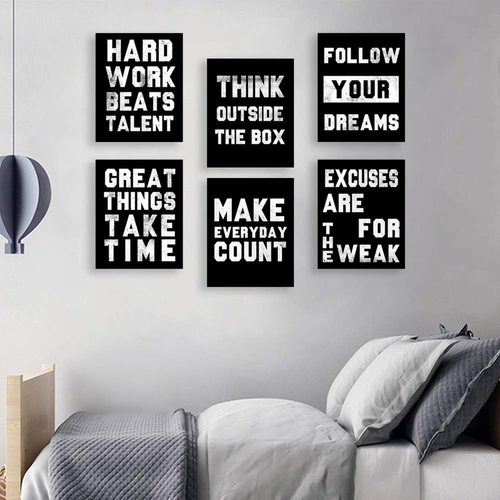 Homanga Motivational Wall Art Posters - Set of 6 Inspirational Quote Canvas Prints (8x10 Inch) for Office, Living Room, Classroom & College Decor | Positive Home & Work Space Decorations | Perfect for Teens, Students & Professionals