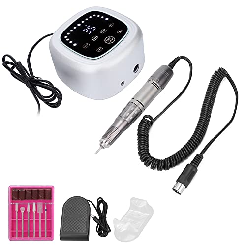 75W Professional Electric Nail Drill Machine Kit - Manicure Pedicure Polishing Tool with Foot Pedal & 6 Drill Bits for Salon & Home Nail Care (Silver) | Perfect for Nail Art, Acrylics & Gel Polish Removal