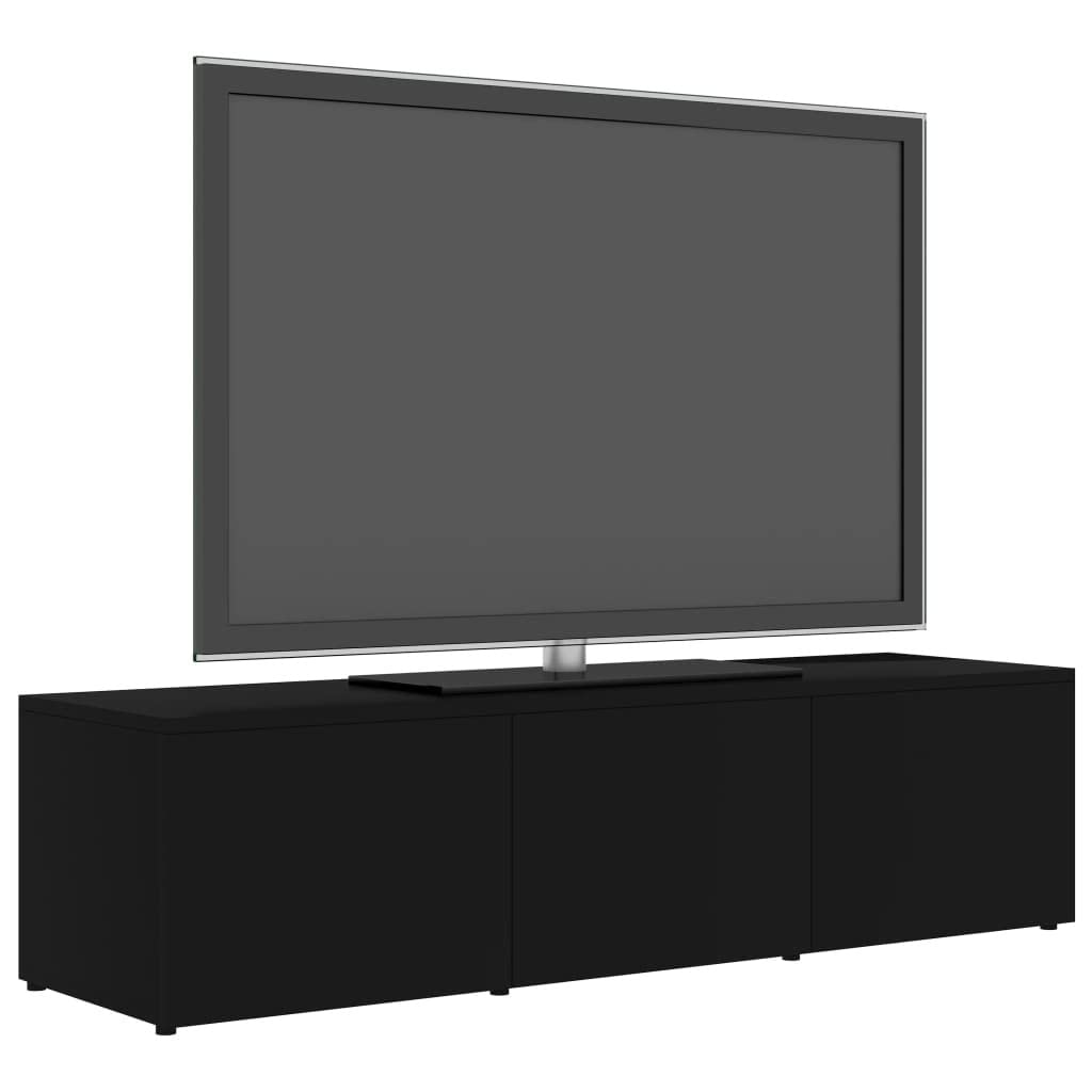 Modern Black TV Stand with 3 Sliding Drawers - Chipboard Storage Cabinet, Low TV Console Table (47.2