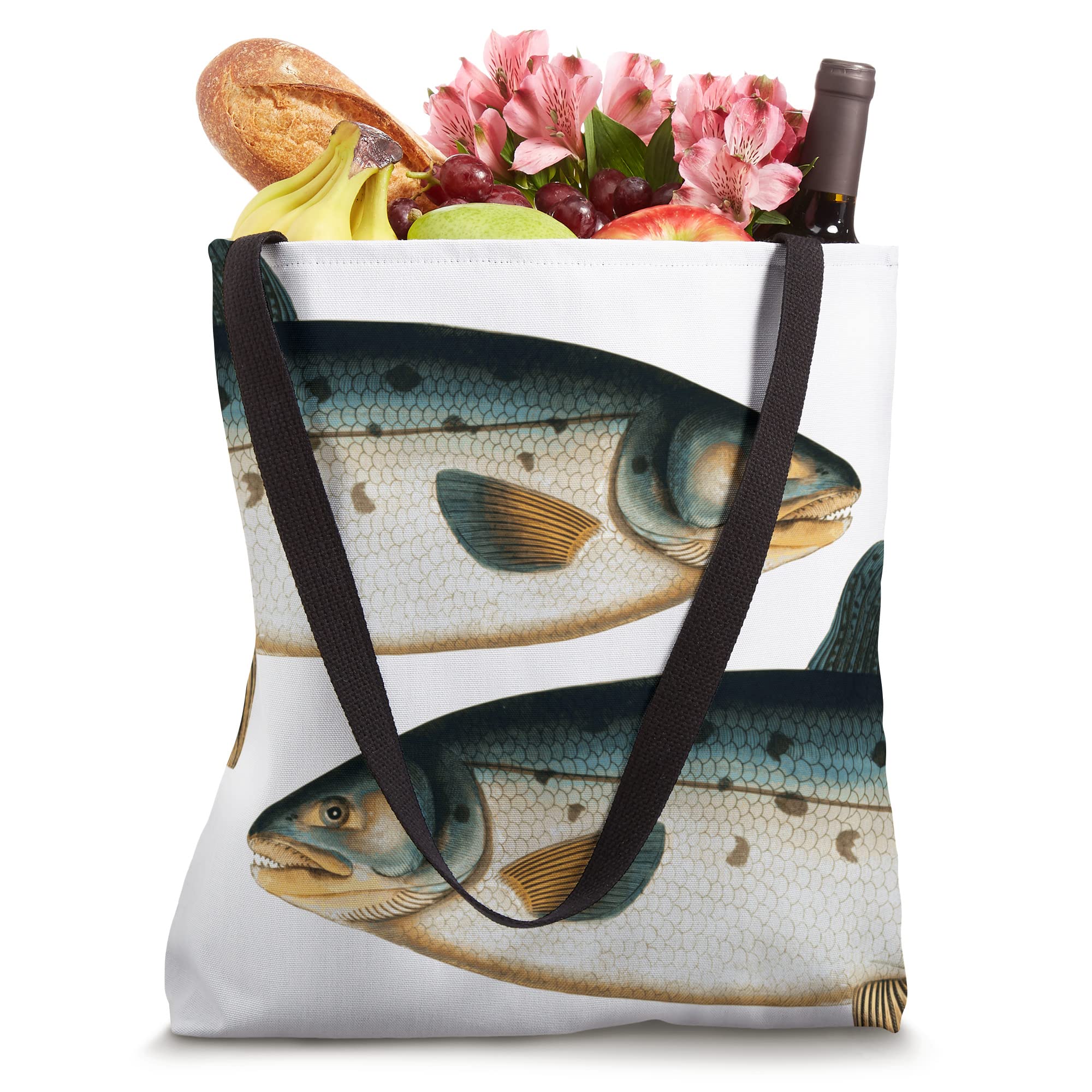 Premium Salmon Fish Print Tote Bag - Eco-Friendly Reusable Shopping Bag for Groceries, Beach & Farmers Market - Cute Fish Design for Women & Men