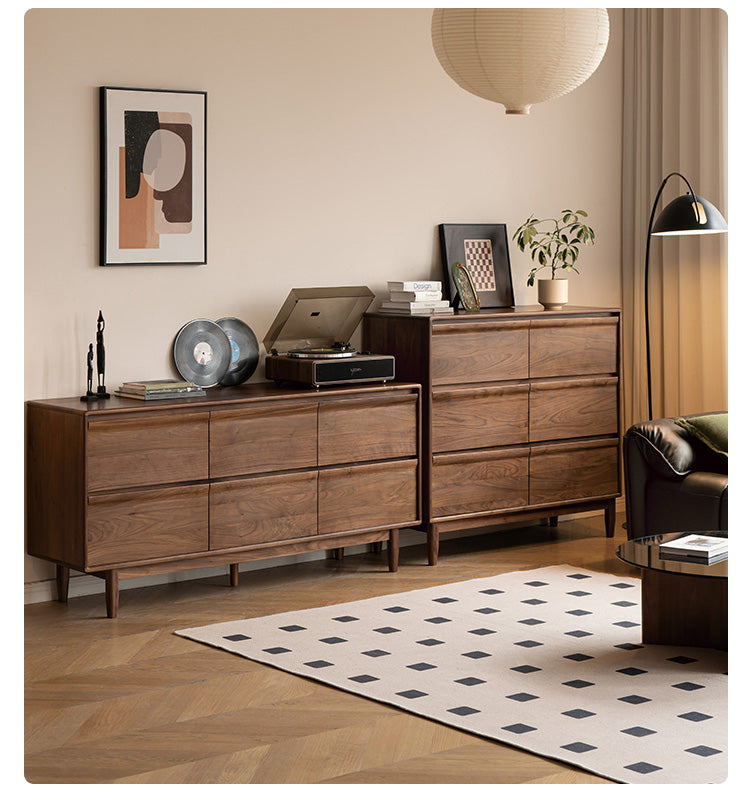 Solid Black Walnut Wood Dresser - 6-Drawer Bedroom Storage Furniture for Master Bedroom, Guest Room & Nursery Organization