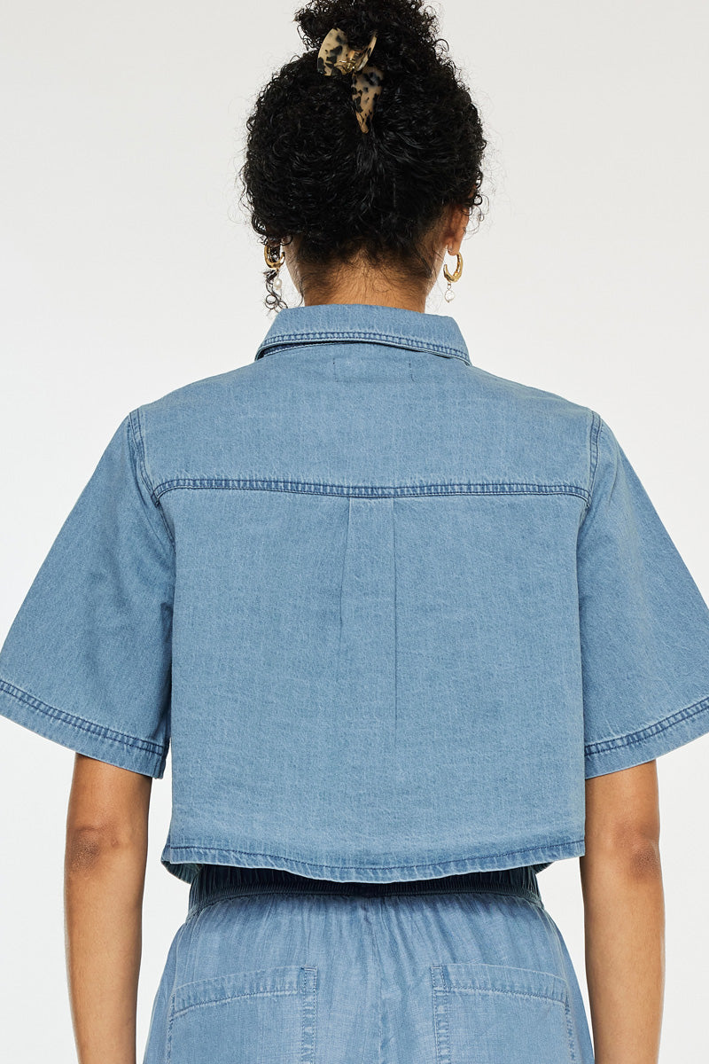 Alannah Sleeve Cropped Shirt for Women - Stylish Short Sleeve Blouse, Casual Summer Tops - Perfect for Beach Outings, Date Nights & Weekend Wear