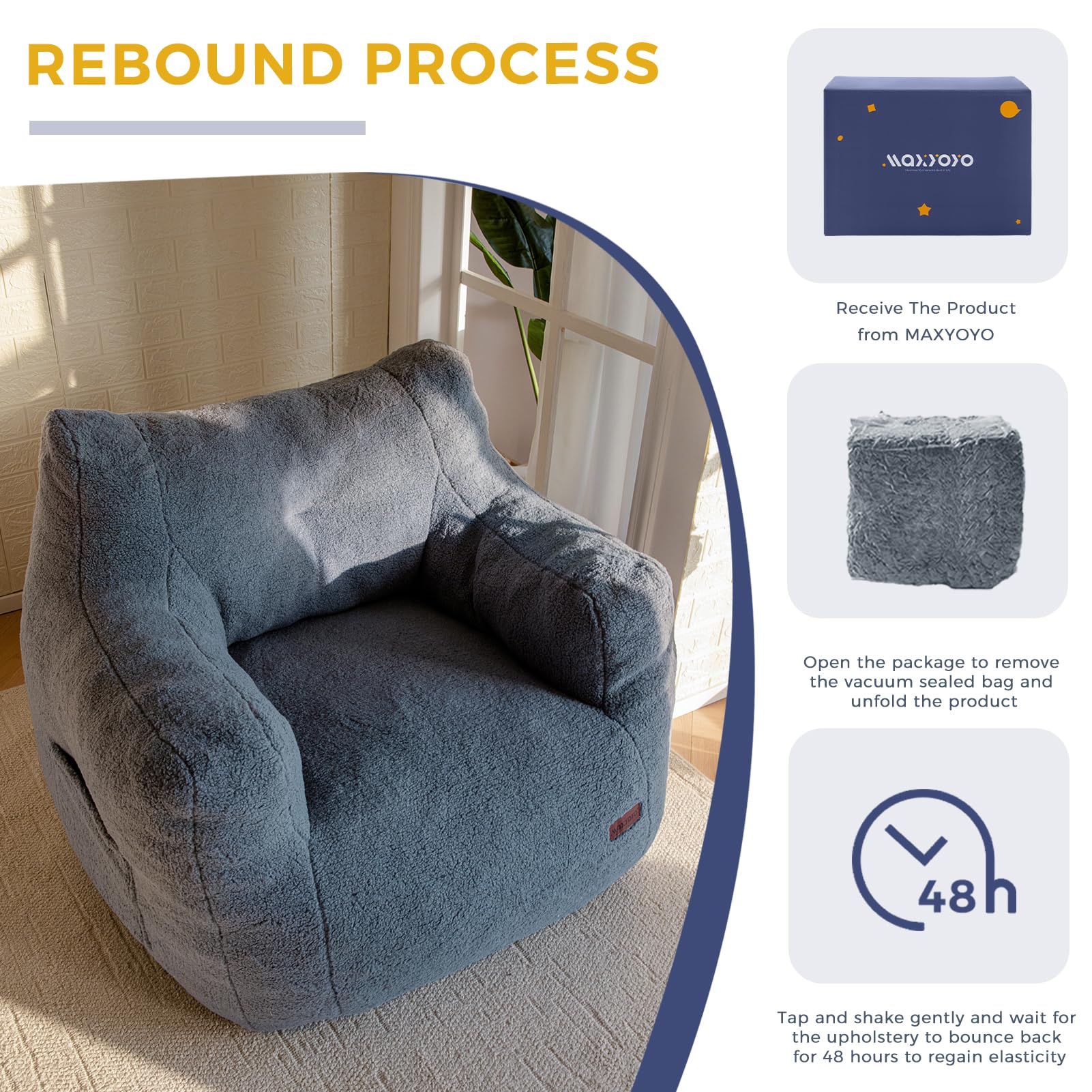 MAXYOYO Tufted Boucle Fabric Bean Bag Chair - Ultra Comfy Lazy Sofa with Filler for Adults & Teens in Dusty Blue | Perfect for Living Room, Bedroom, Game Room & Dorm Relaxation