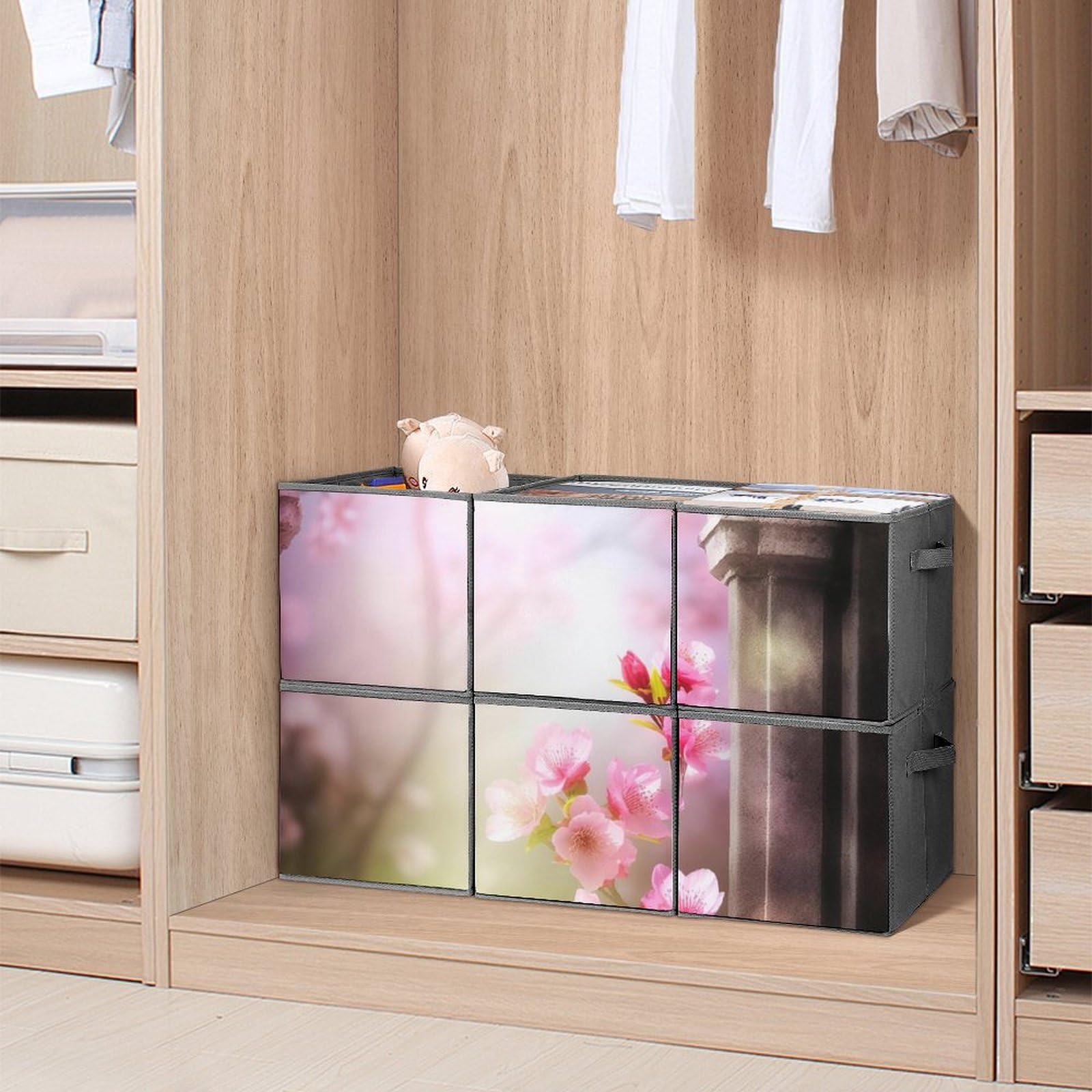 6-Pack Spring Flower Collapsible Storage Bins with Handles - Large Closet Organizer Baskets for Clothing, Toys & Home Organization | Perfect for Bedroom, Nursery & Closet Storage