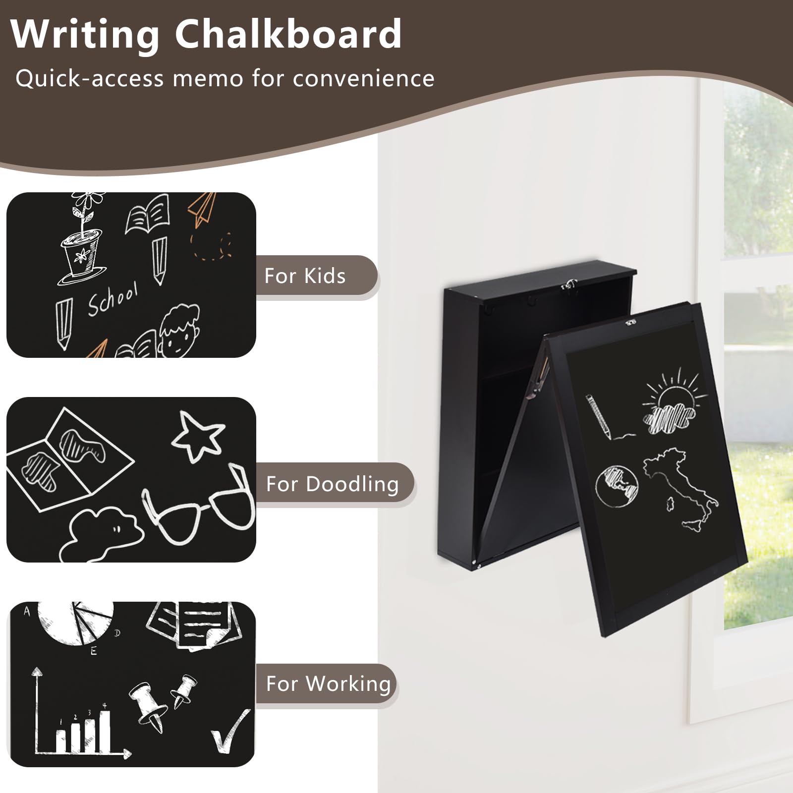 Tangkula Foldable Wall-Mounted Desk with Chalkboard - Space Saving Floating Desk with Storage Shelves & Hooks - Perfect for Home Office, Bedroom, Dorm Room & Small Spaces - Ideal for Remote Work, Study & Crafting