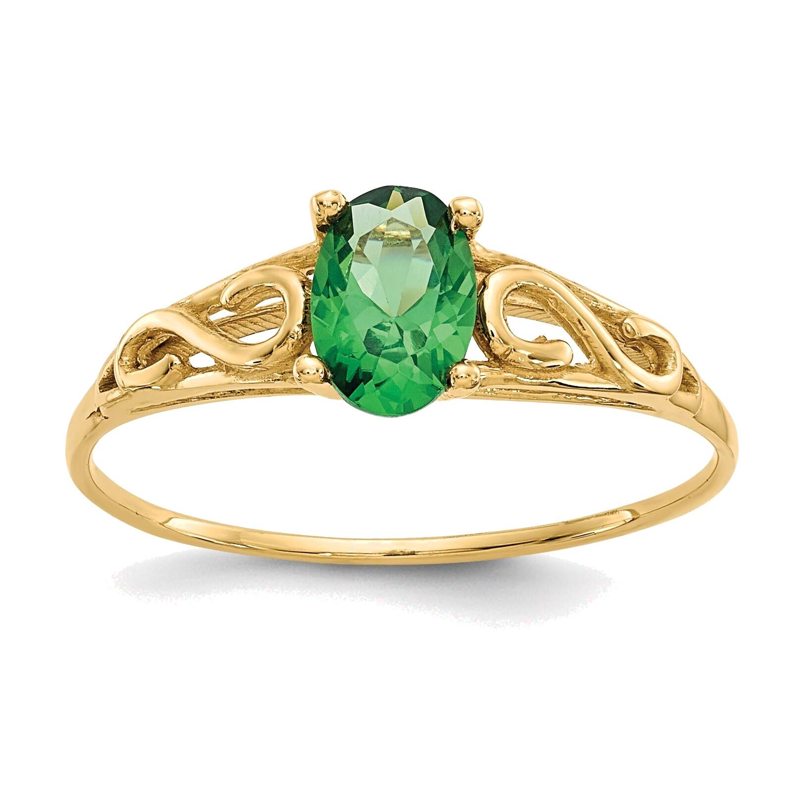 Bonyak 14K Yellow Gold Synthetic Emerald Ring for Women - Size 5 | Elegant Green Gemstone Jewelry for Engagement, Anniversary & Special Occasions