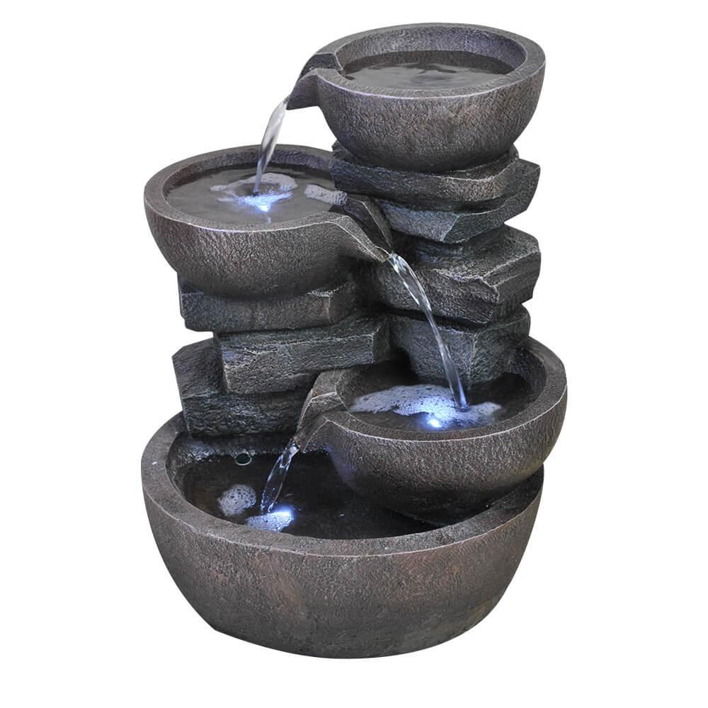 4-Tier Cascading Bowl Water Fountain with LED Lights - Indoor/Outdoor Decorative Waterfall for Home, Garden, and Patio Relaxation
