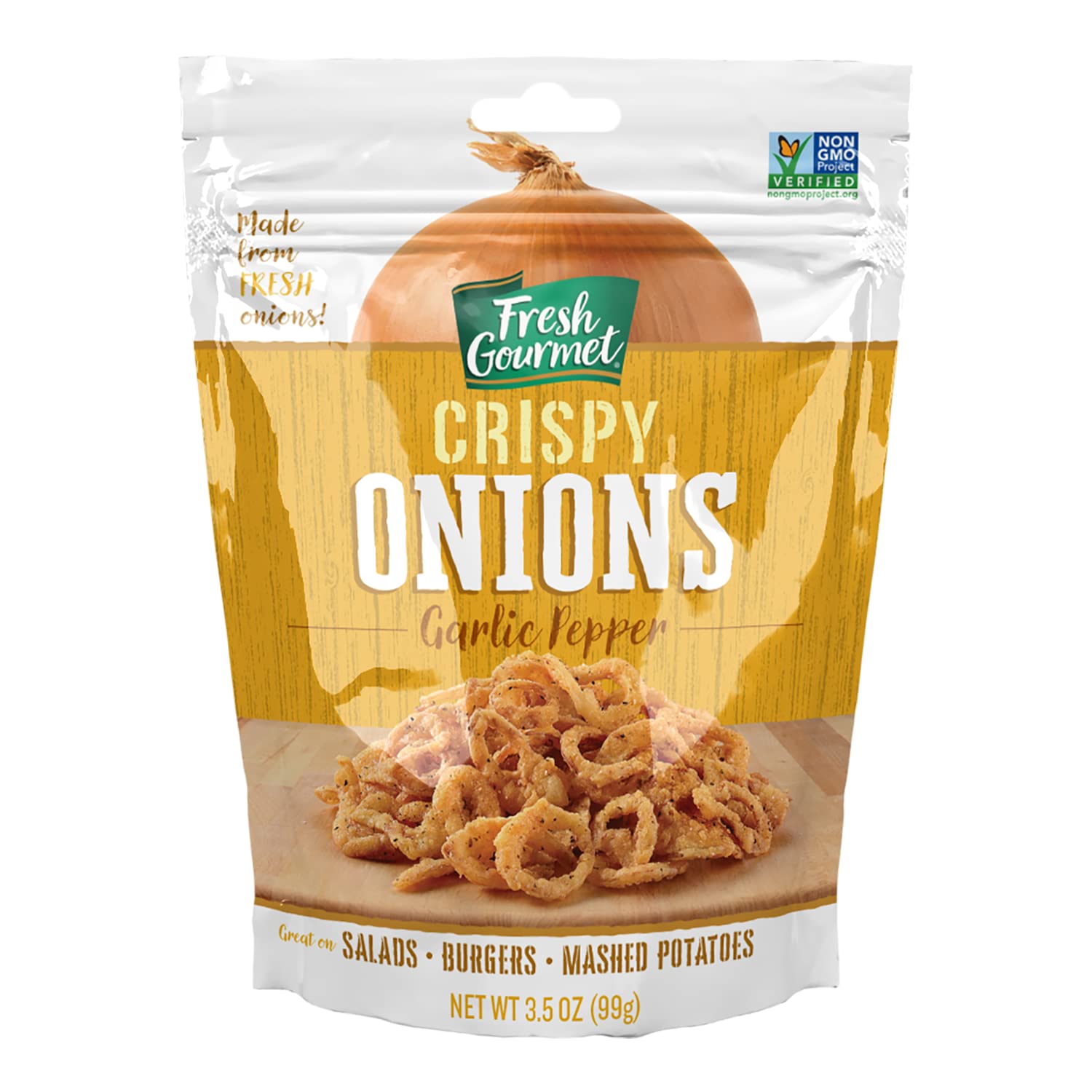 Fresh Gourmet Garlic Pepper Crispy Onions - Low Carb Crunchy Snack & Salad Topper - Gluten Free, Keto Friendly - 3.5oz (Pack of 3) - Perfect for Salads, Soups, Burgers & Healthy Snacking