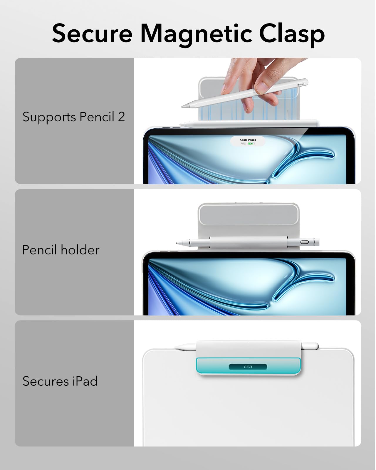 ESR Magnetic Keyboard Case for iPad Air 11 (M2, 2024) & iPad Pro 11 - Compatible with iPad Air 6/5/4 - Slim Protective Cover with Floating Cantilever Stand & Multi-Touch Trackpad - Perfect for Work, Travel & Home Office (White)