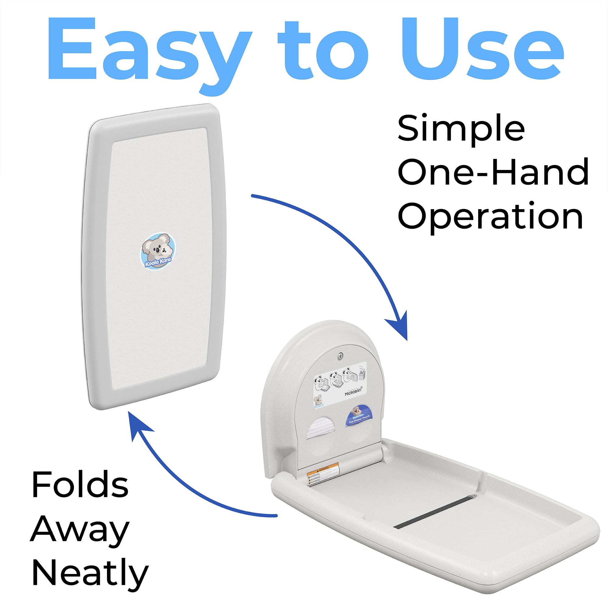 Koala Kare KB301-05 Vertical Wall Mount Baby Changing Station - Foldable Plastic Diaper Table with Safety Straps (White Granite) for Nursery, Daycare & Public Restrooms