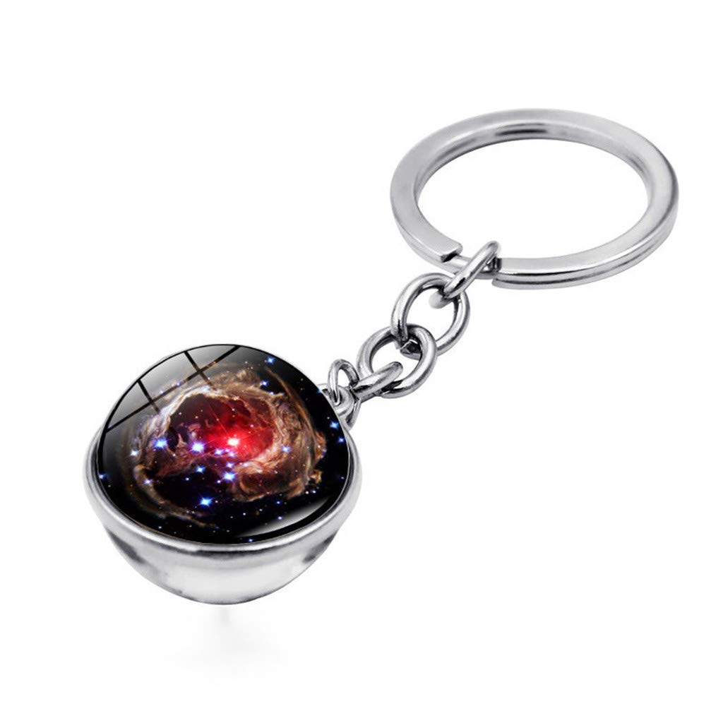 Galaxy Keychain with Double-Sided Glass Planet Ring - Cosmic Gemstone Wristlet Keychain for Women & Men - Perfect for Keys, Bags, and Gift Giving