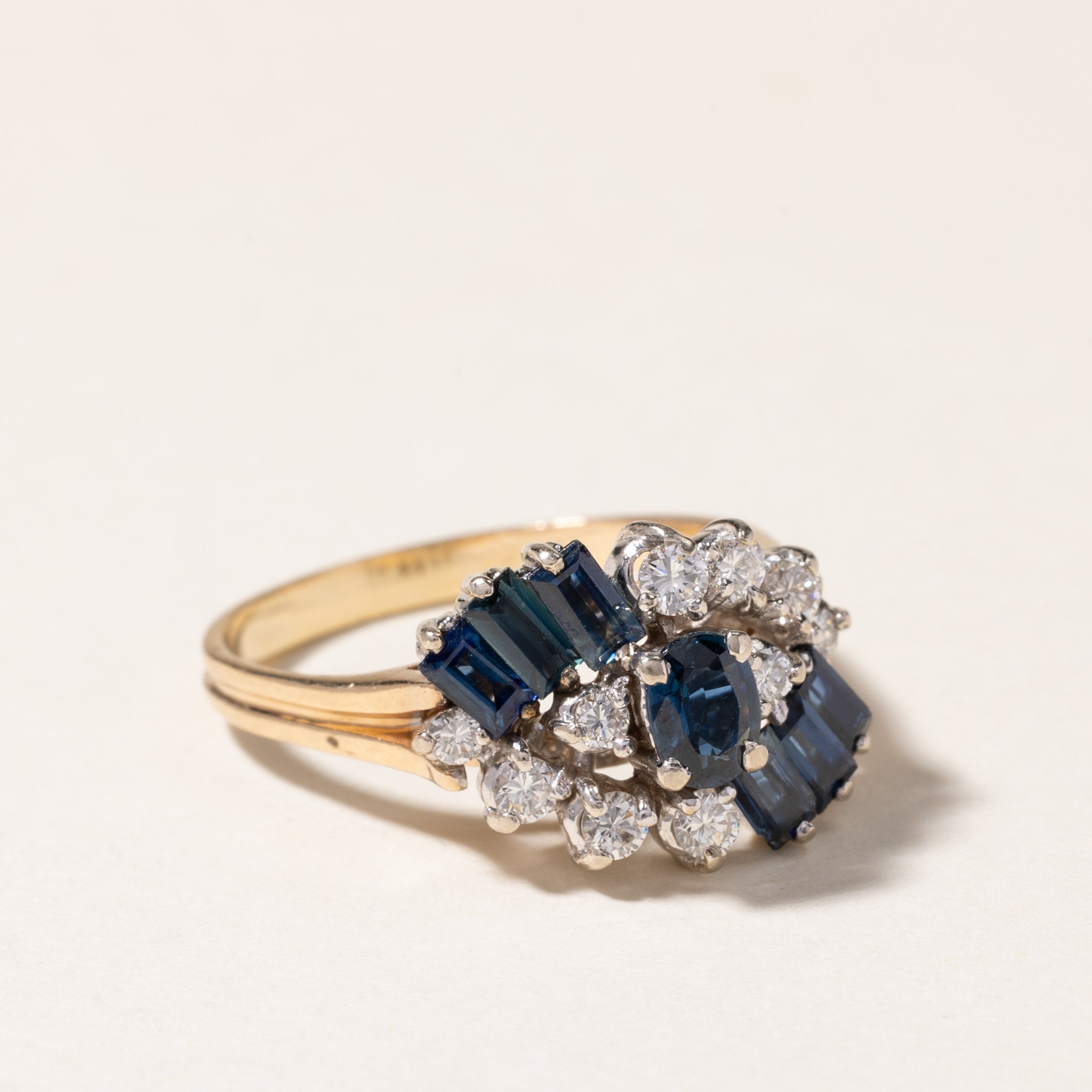 14K White Gold Sapphire and Diamond Cluster Cocktail Ring - 1.03ctw Gemstones (0.25ctw Diamonds) - Size 8 - Perfect for Evening Parties, Weddings & Special Occasions