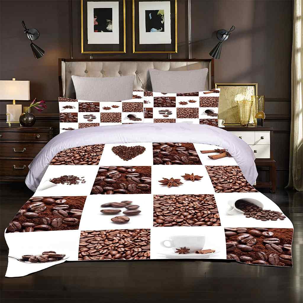Brown Coffee Beans Duvet Cover Set Queen 90x90 Inches - Soft Microfiber Comforter Cover with Zipper & Corner Ties + 2 Pillow Shams | Modern Bedding for Cozy Bedroom Decor