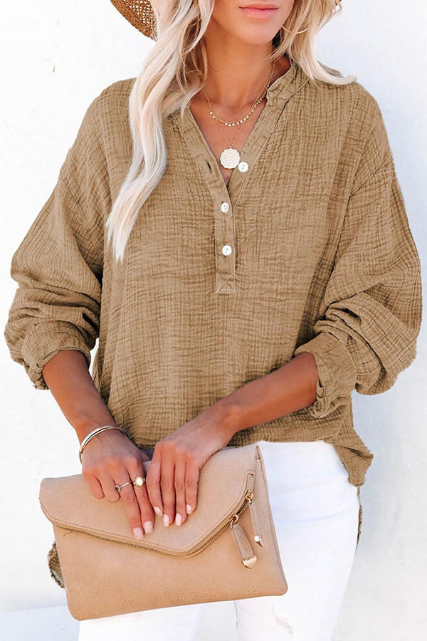 Elegant Solid Color Long Sleeve Pleated Button Loose Blouse for Women | Casual Office Wear & Spring Outfits