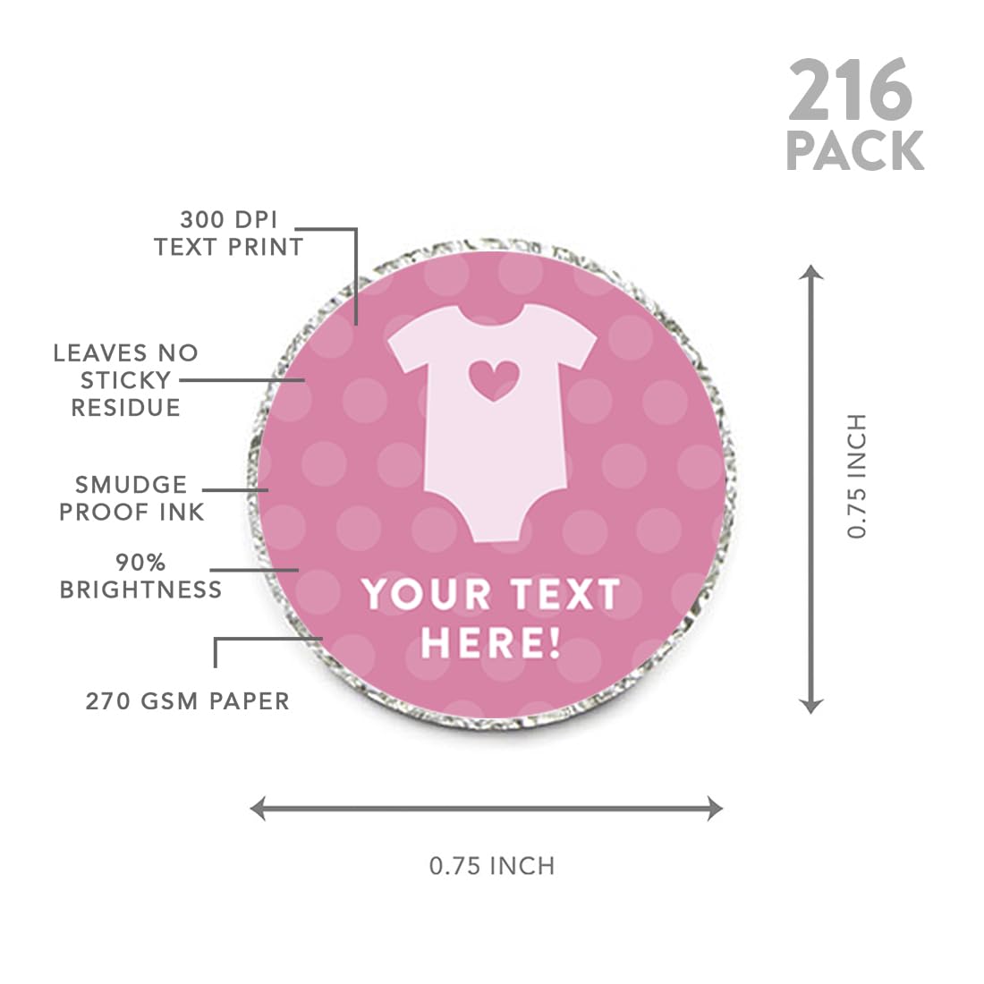 Personalized Chocolate Drop Labels Stickers - 216-Pack Custom Name Stickers for Baby Shower, Girl Onesie, Kisses Party Favors, Gifts & Decorations - Perfect for Candy Wrapping, Wedding Favors, Birthday Parties & Holiday Treats