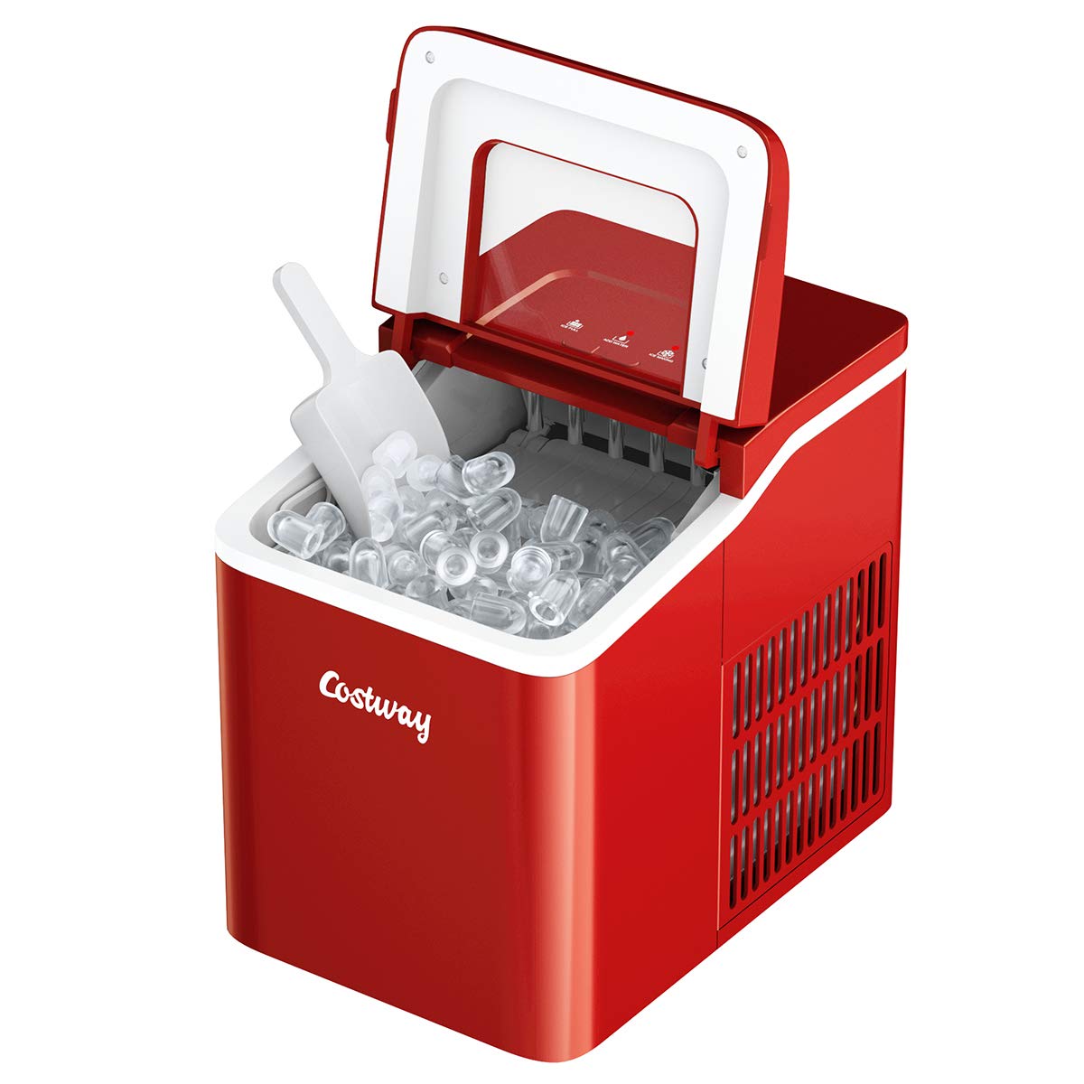 COSTWAY 26Lbs/24H Portable Countertop Ice Maker with Self-Cleaning Function - Makes Bullet Ice Cubes in 8 Minutes - Includes Scoop & Removable Basket - Perfect for Home, Parties, Bars, RV Trips & Outdoor Gatherings (Red)