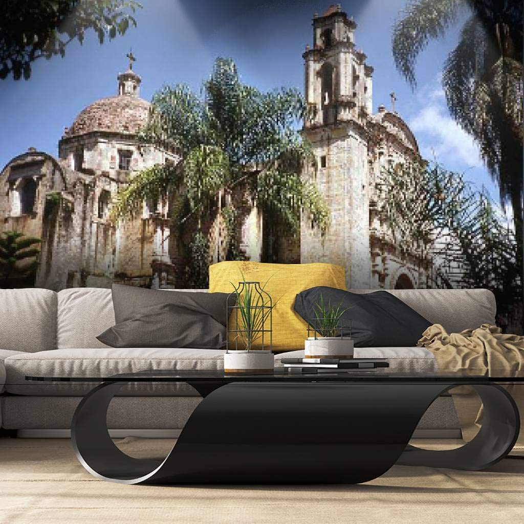 Peel and Stick Wallpaper - Cathedral Daytime Mural in Cuernavaca Mexico | Self-Adhesive Removable Vinyl Film for Walls | Large Wall Sticker for Home Decor, Living Room, Bedroom & Office